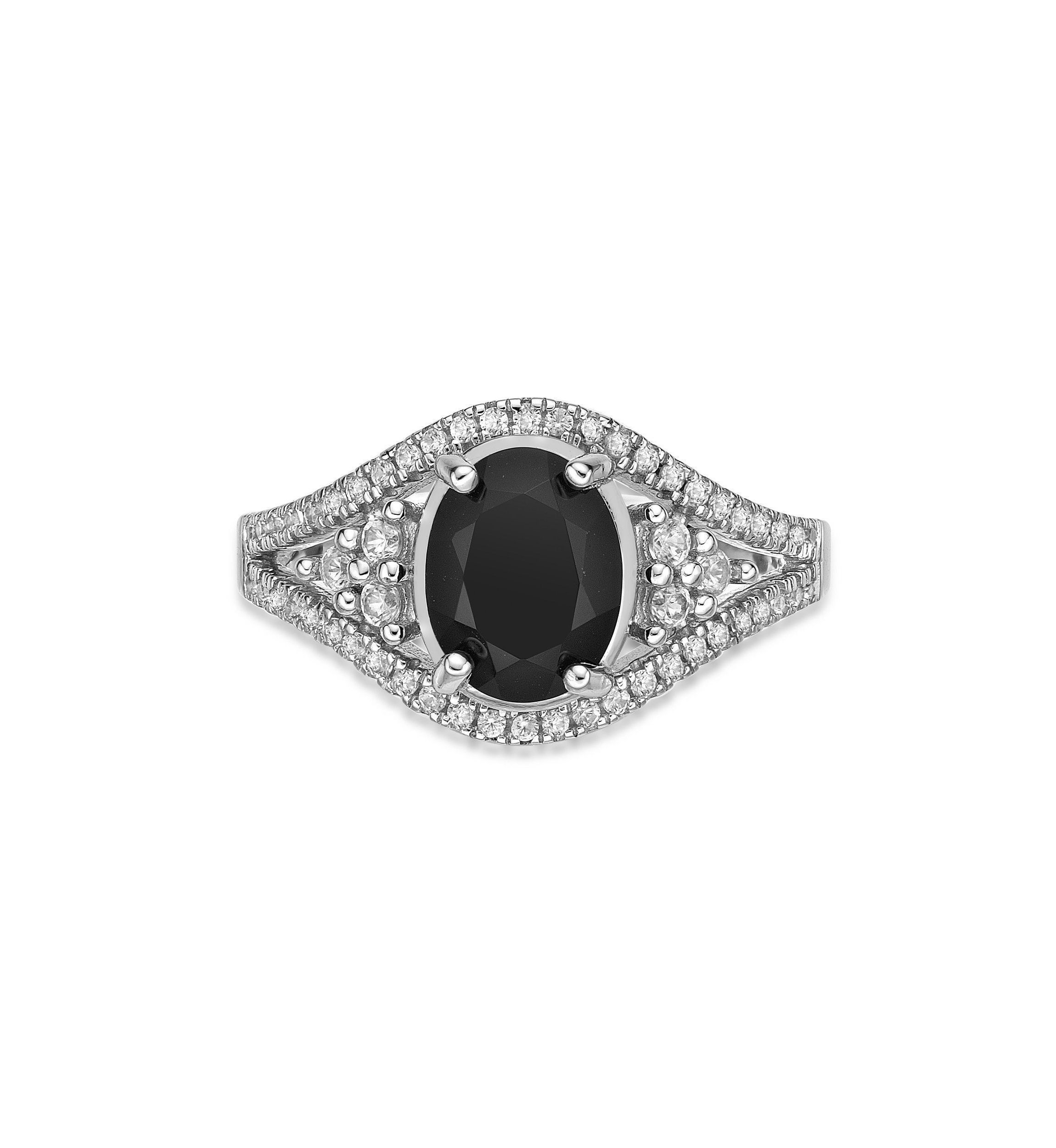 1.6 ct. t.w. Black Onyx and 5/8 ct. t.w. White Topaz Ring in Sterling Silver