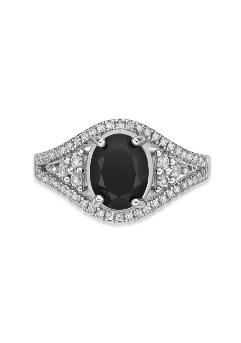 1.6 ct. t.w. Black Onyx and 5/8 ct. t.w. White Topaz Ring in Sterling Silver
