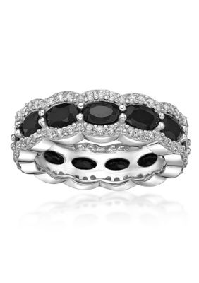 Gemminded 1.43 ct. t.w. Black Onyx and 1 1/5 ct. t.w. Lab-Created White Sapphire Ring in Sterling Silver