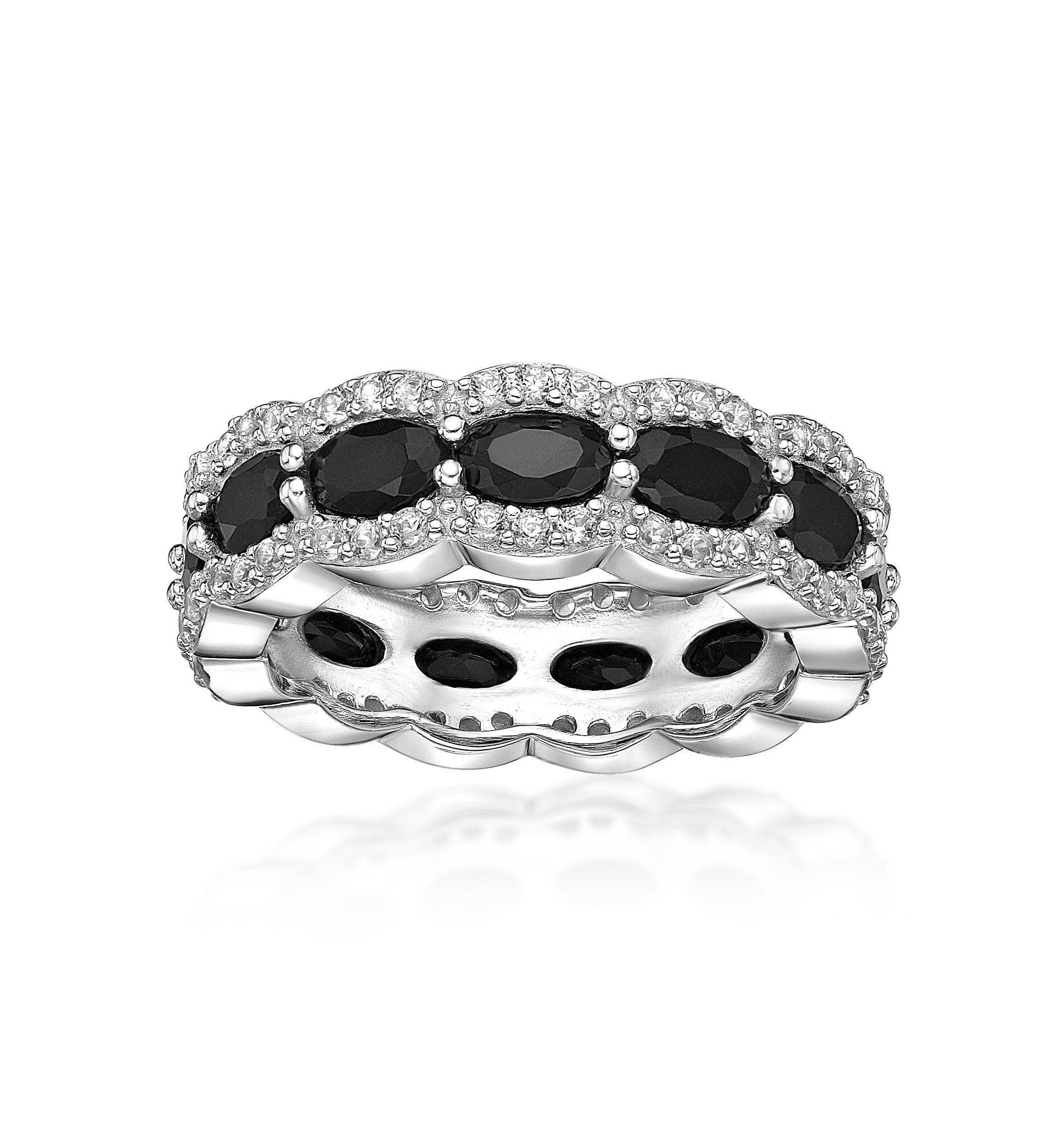 1.43 ct. t.w. Black Onyx and 1 1/5 ct. t.w. Lab-Created White Sapphire Ring in Sterling Silver