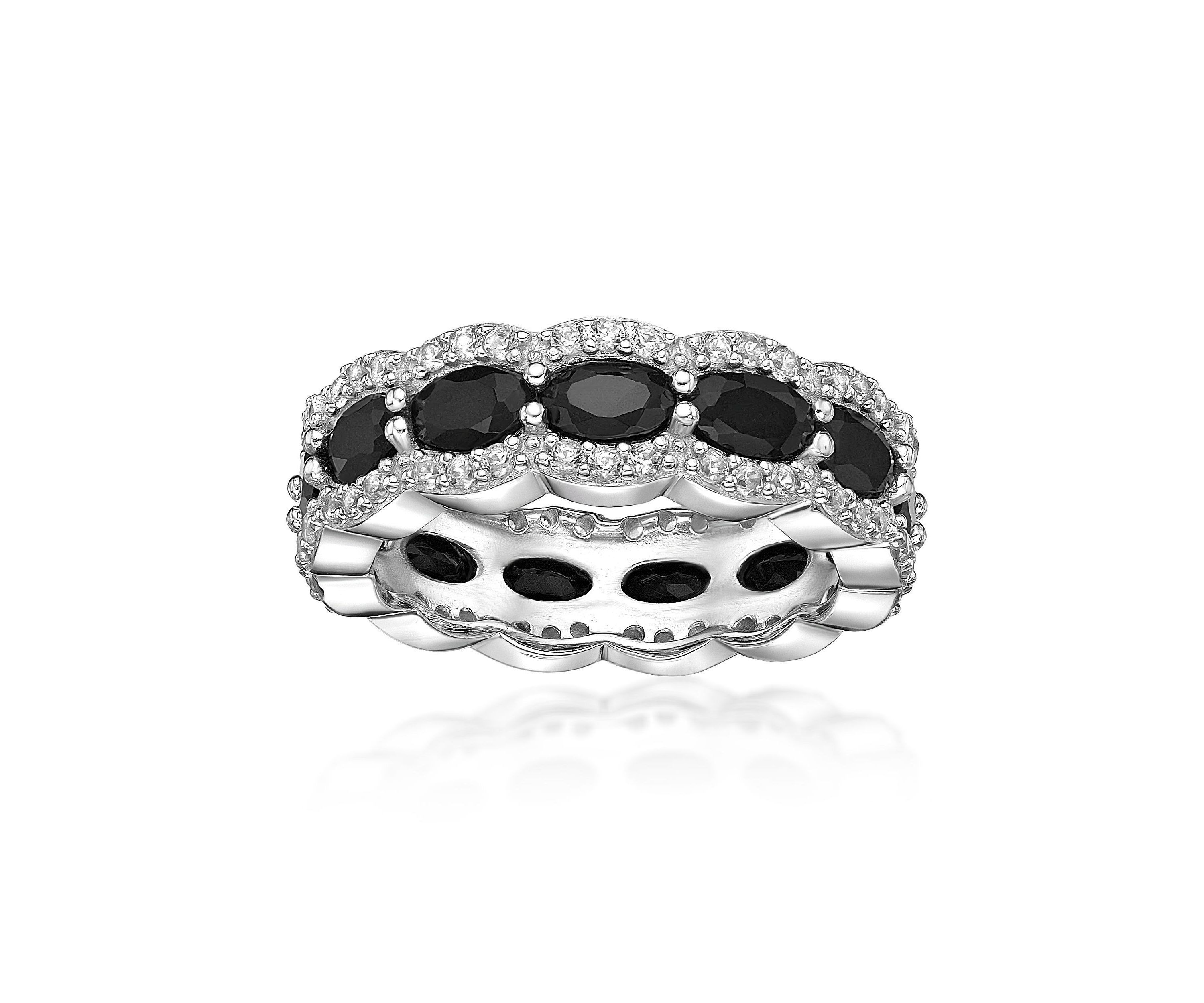 1.43 ct. t.w. Black Onyx and 1 1/5 ct. t.w. Lab-Created White Sapphire Ring in Sterling Silver