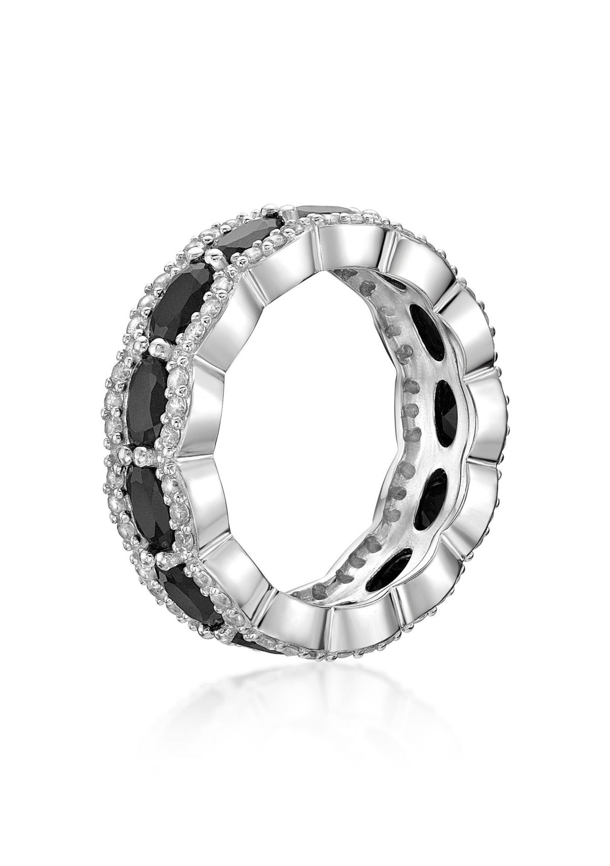 1.43 ct. t.w. Black Onyx and 1 1/5 ct. t.w. Lab-Created White Sapphire Ring in Sterling Silver