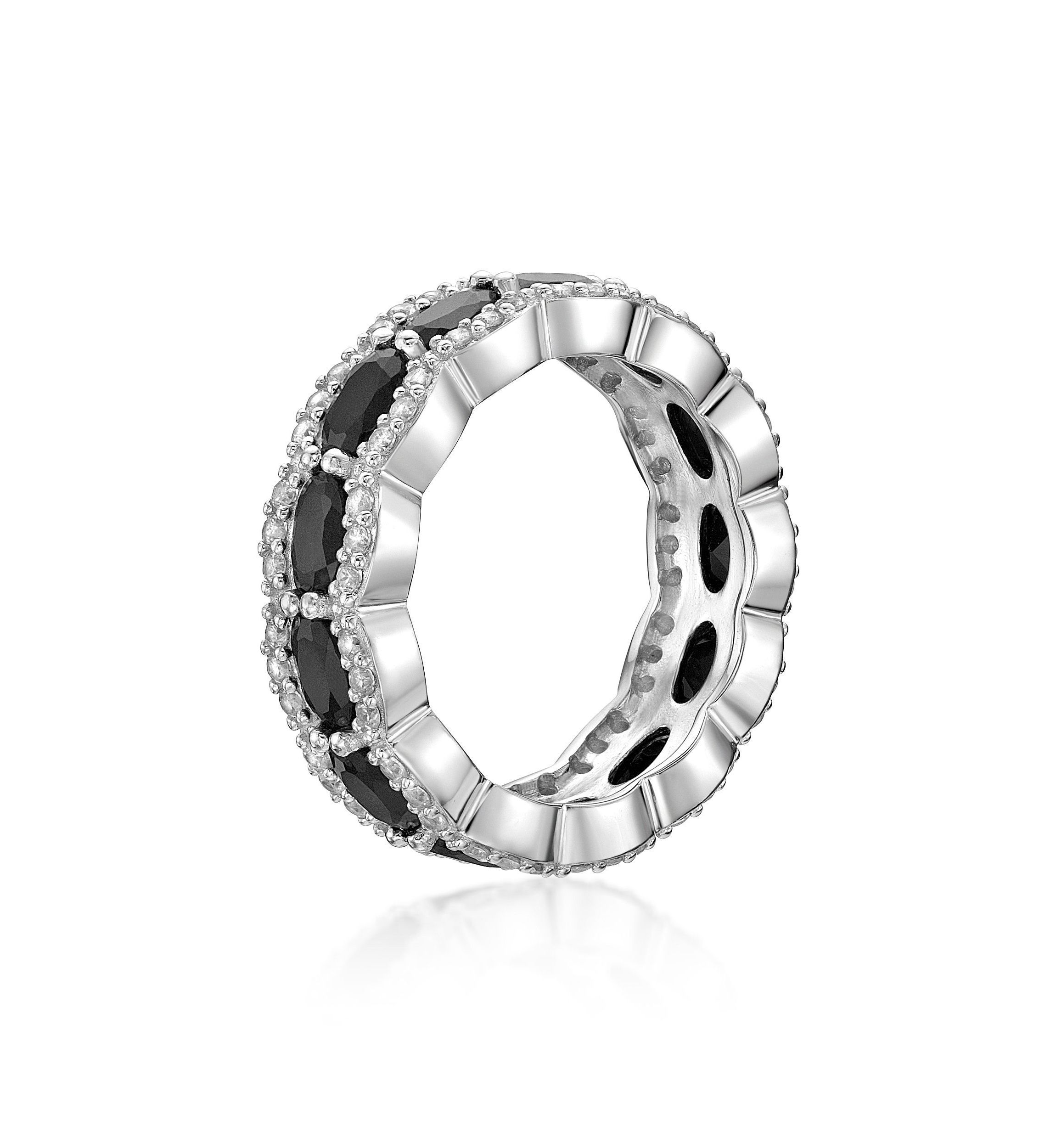 1.43 ct. t.w. Black Onyx and 1 1/5 ct. t.w. Lab-Created White Sapphire Ring in Sterling Silver