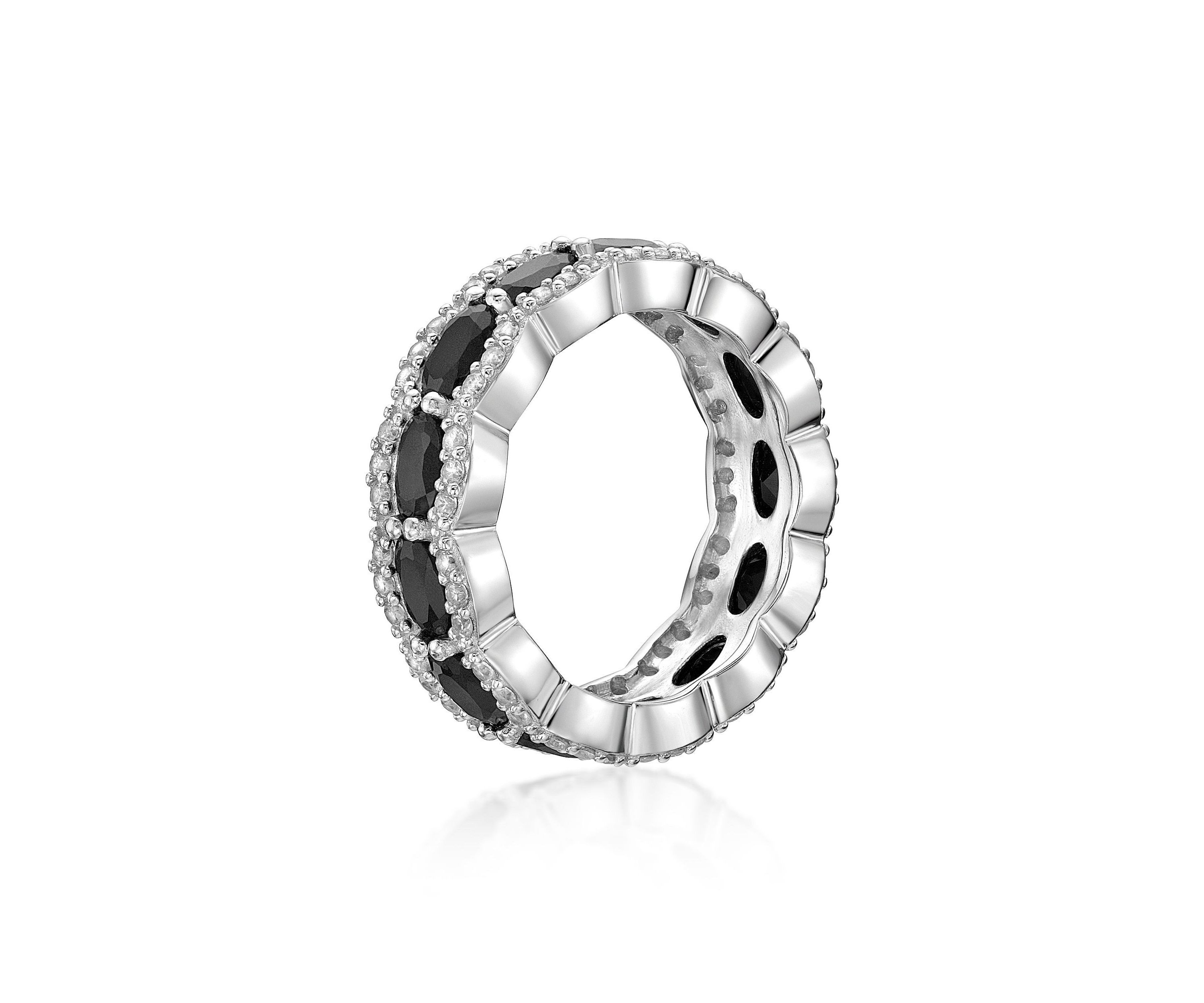 1.43 ct. t.w. Black Onyx and 1 1/5 ct. t.w. Lab-Created White Sapphire Ring in Sterling Silver