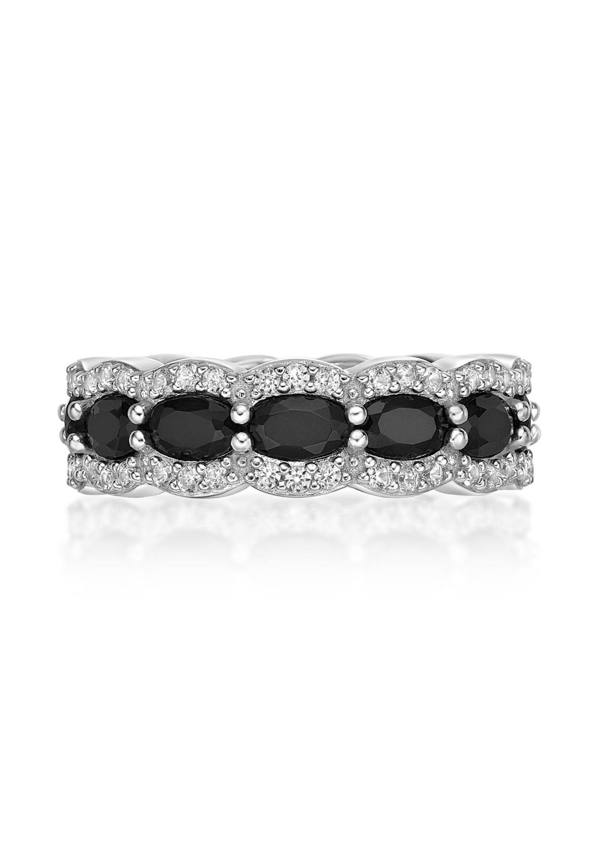 1.43 ct. t.w. Black Onyx and 1 1/5 ct. t.w. Lab-Created White Sapphire Ring in Sterling Silver