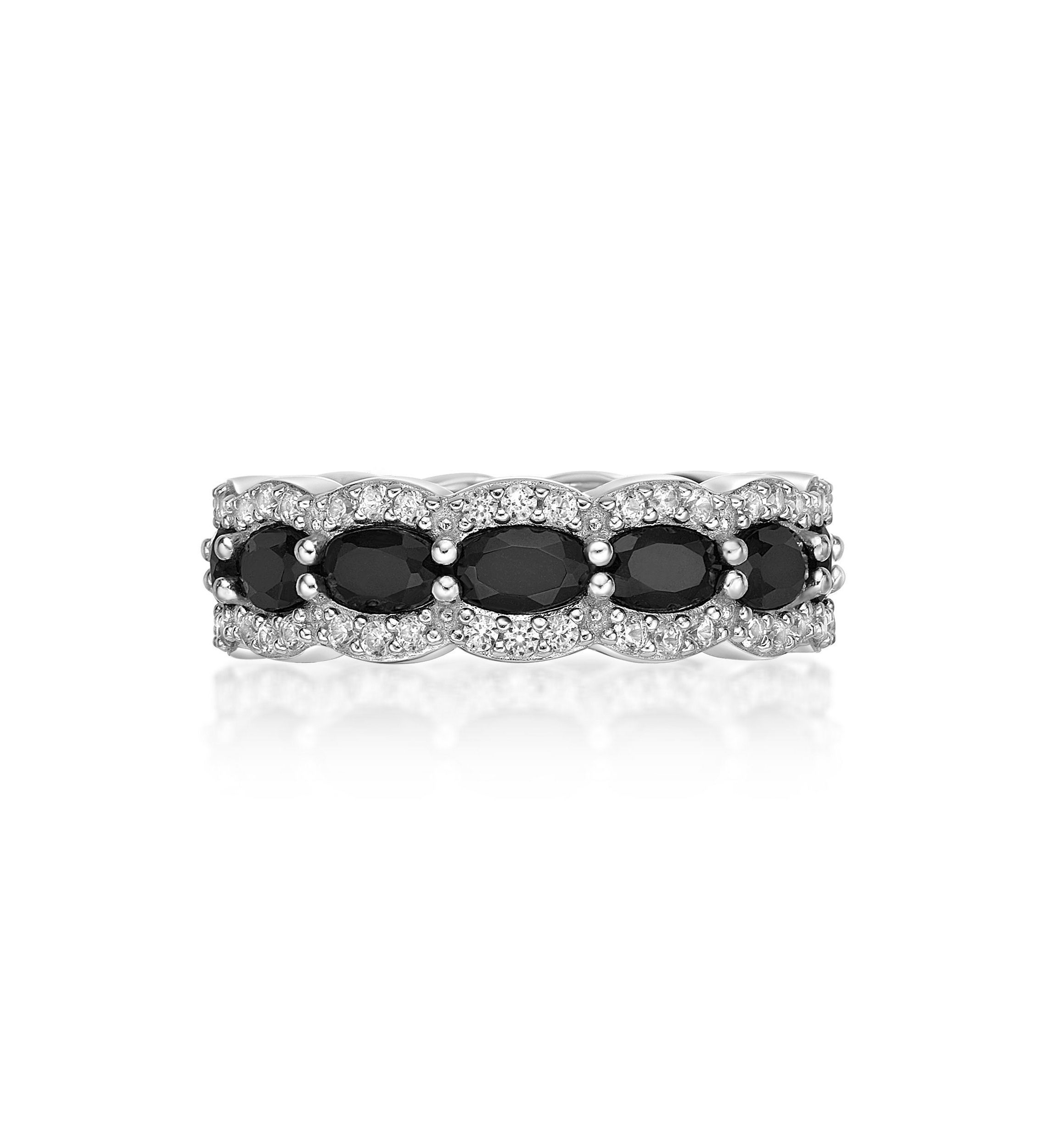 1.43 ct. t.w. Black Onyx and 1 1/5 ct. t.w. Lab-Created White Sapphire Ring in Sterling Silver