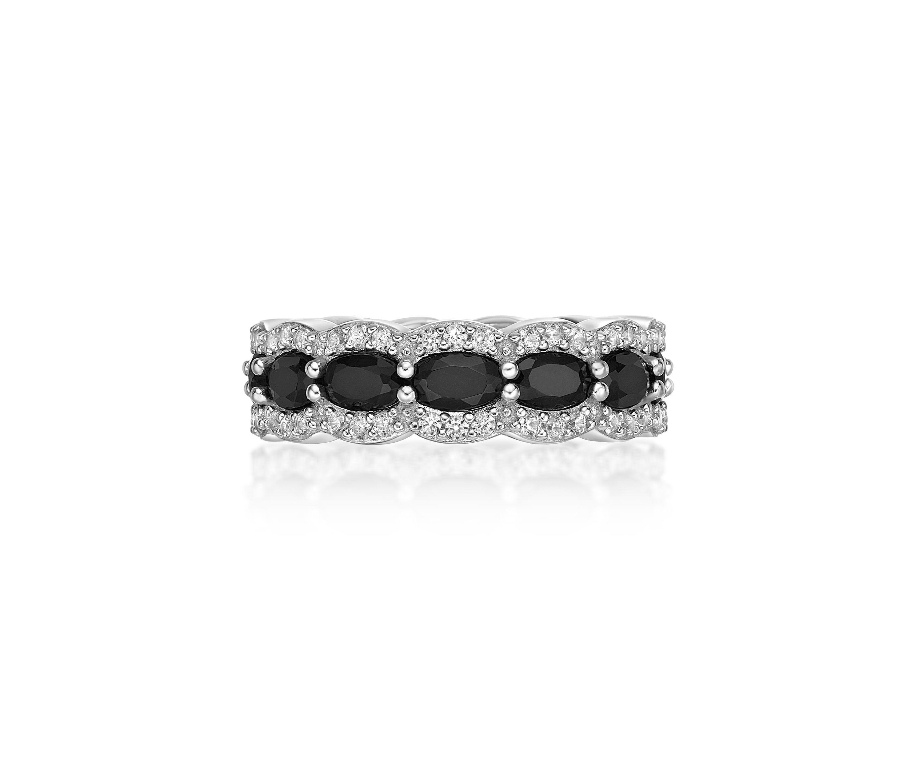 1.43 ct. t.w. Black Onyx and 1 1/5 ct. t.w. Lab-Created White Sapphire Ring in Sterling Silver