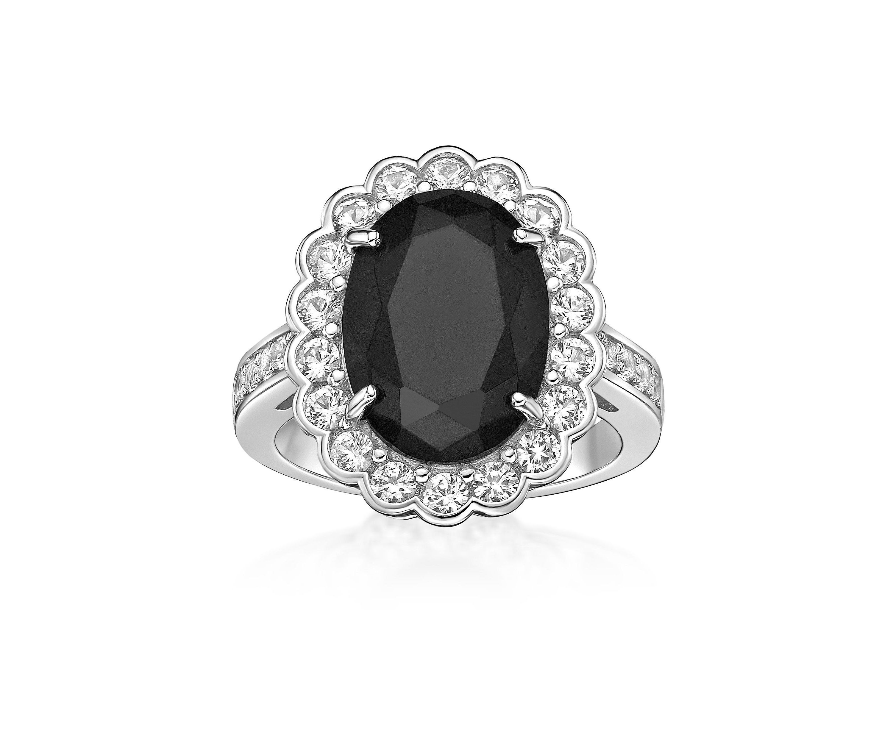 5 ct. t.w. Black Onyx and 7/8 ct. t.w. White Topaz Ring in Sterling Silver