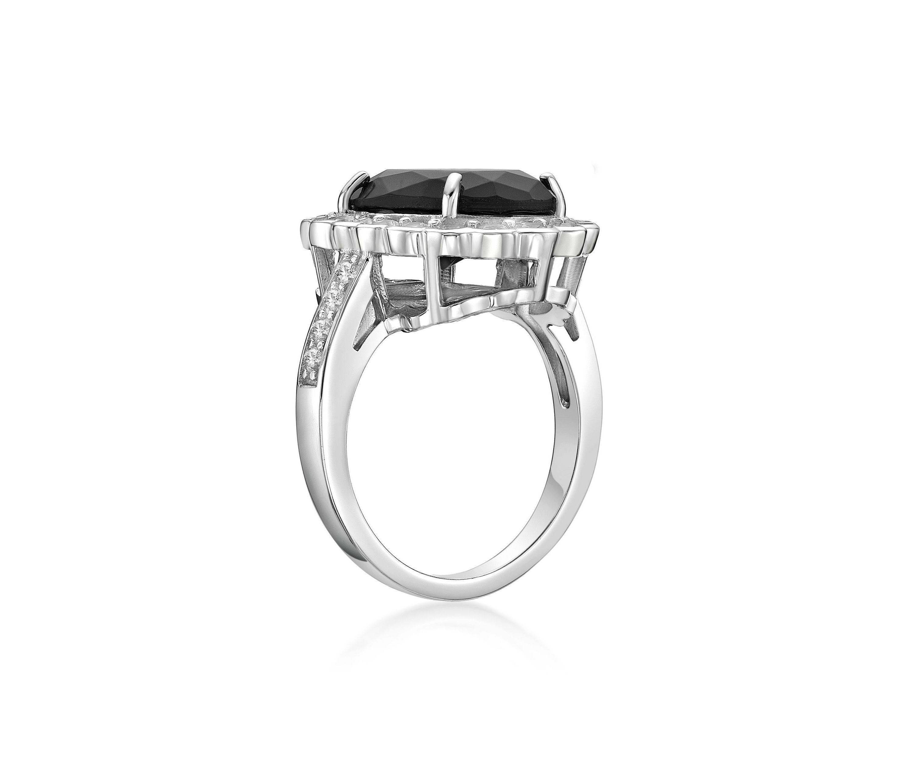 5 ct. t.w. Black Onyx and 7/8 ct. t.w. White Topaz Ring in Sterling Silver