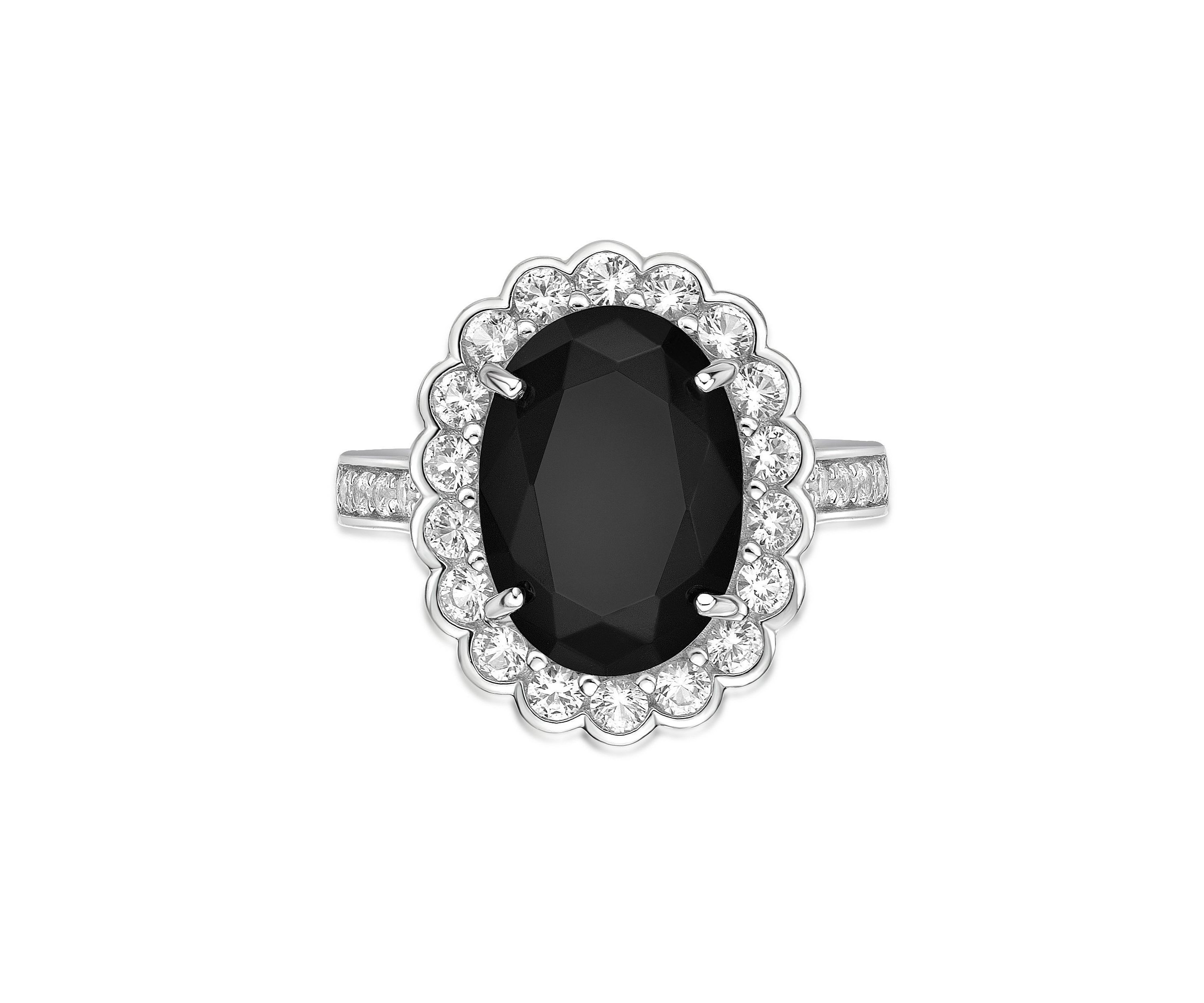 5 ct. t.w. Black Onyx and 7/8 ct. t.w. White Topaz Ring in Sterling Silver