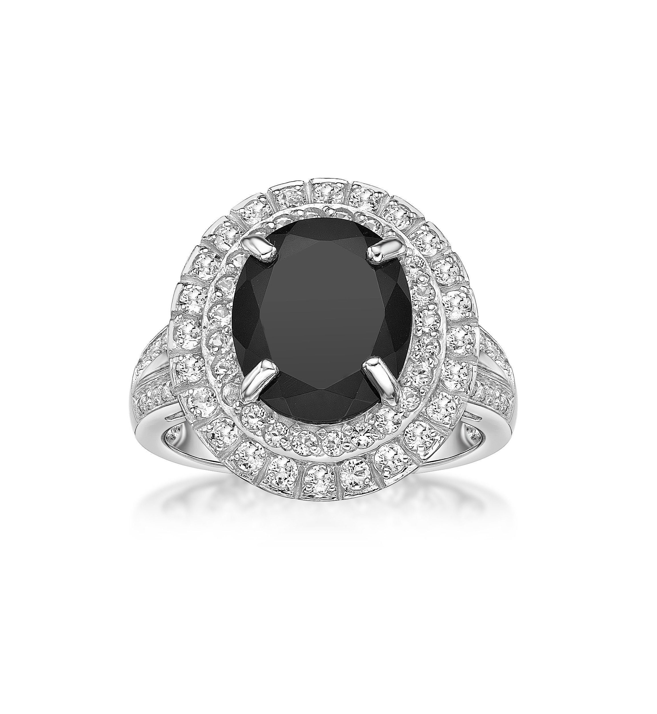 4 ct. t.w. Black Onyx and 1.4 ct. t.w. White Topaz Ring in Sterling Silver