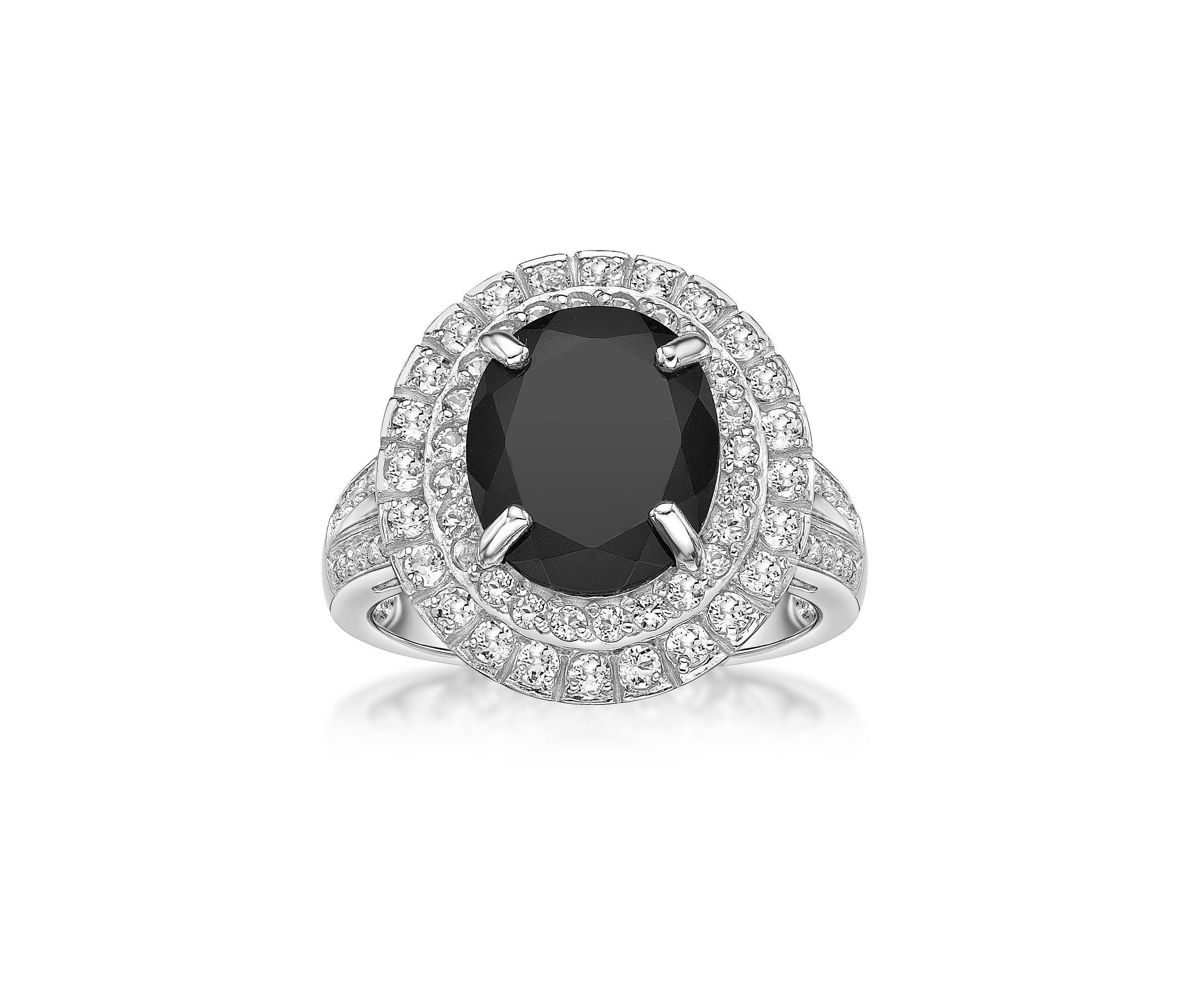 4 ct. t.w. Black Onyx and 1.4 ct. t.w. White Topaz Ring in Sterling Silver