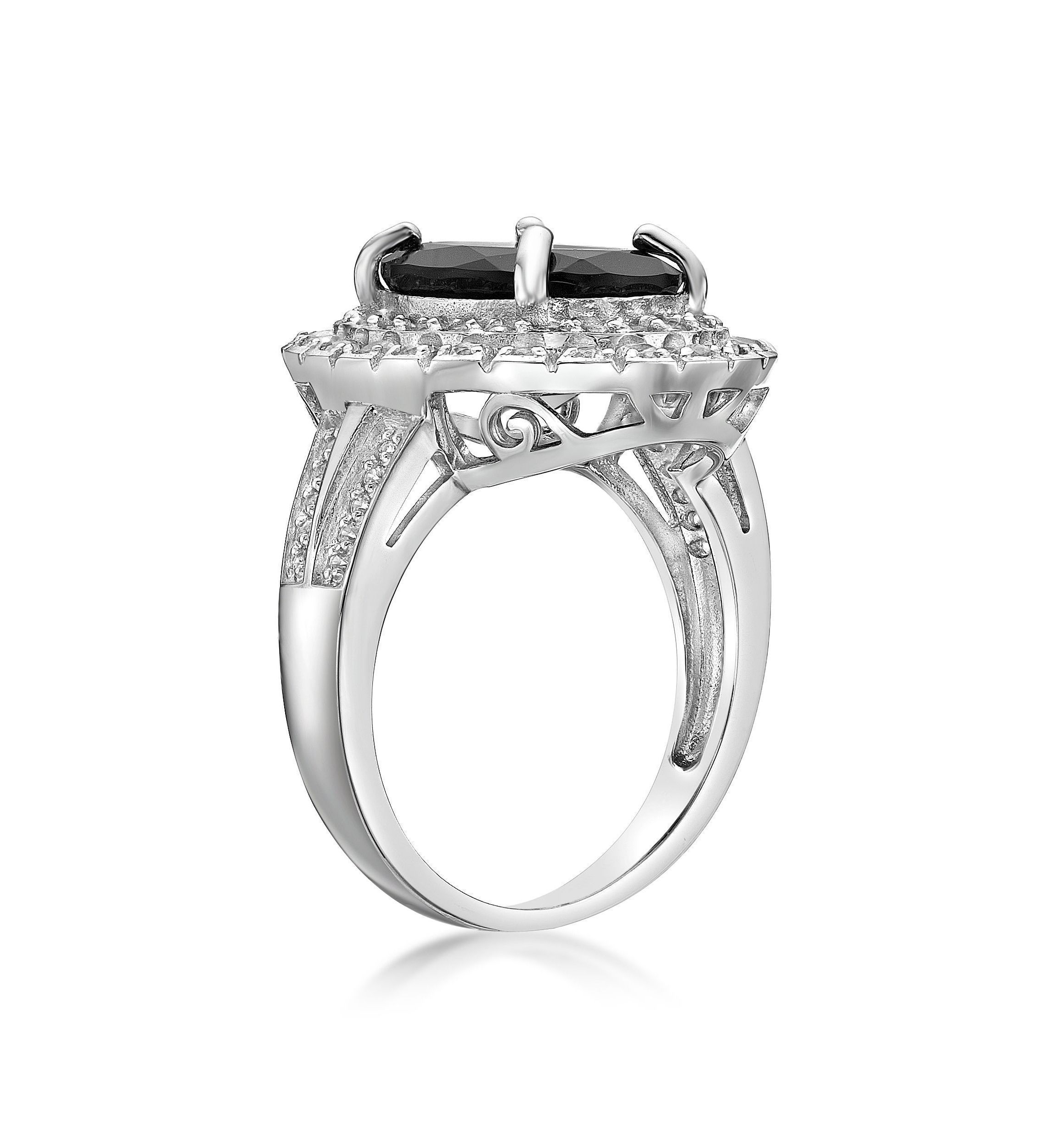 4 ct. t.w. Black Onyx and 1.4 ct. t.w. White Topaz Ring in Sterling Silver