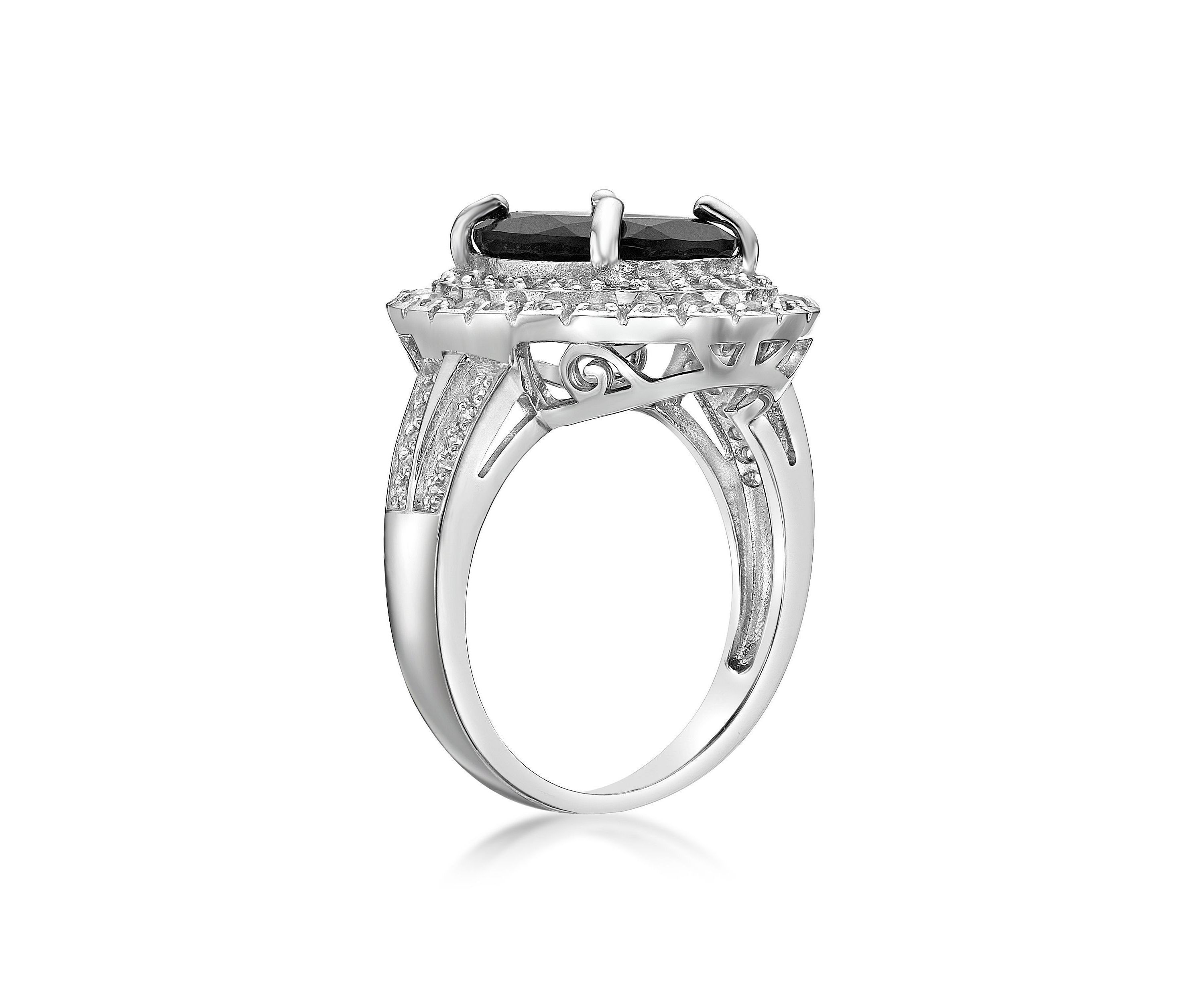 4 ct. t.w. Black Onyx and 1.4 ct. t.w. White Topaz Ring in Sterling Silver