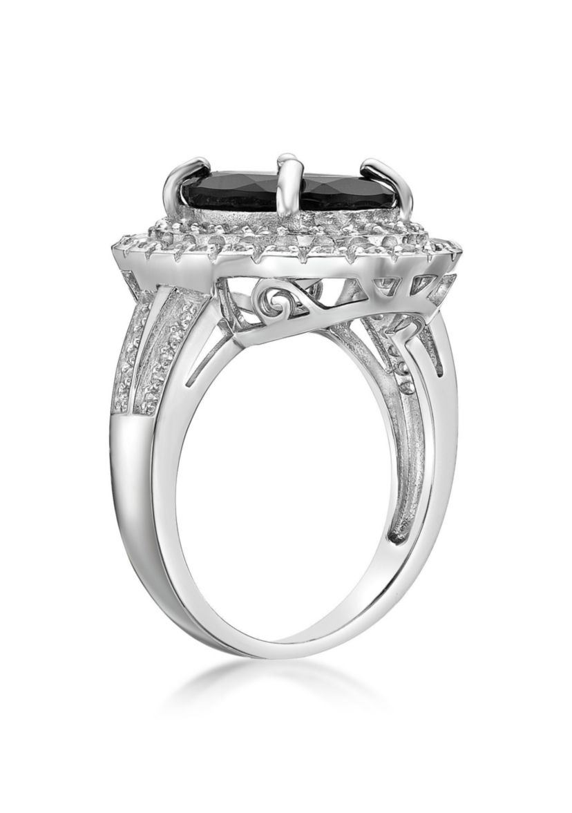 4 ct. t.w. Black Onyx and 1.4 ct. t.w. White Topaz Ring in Sterling Silver
