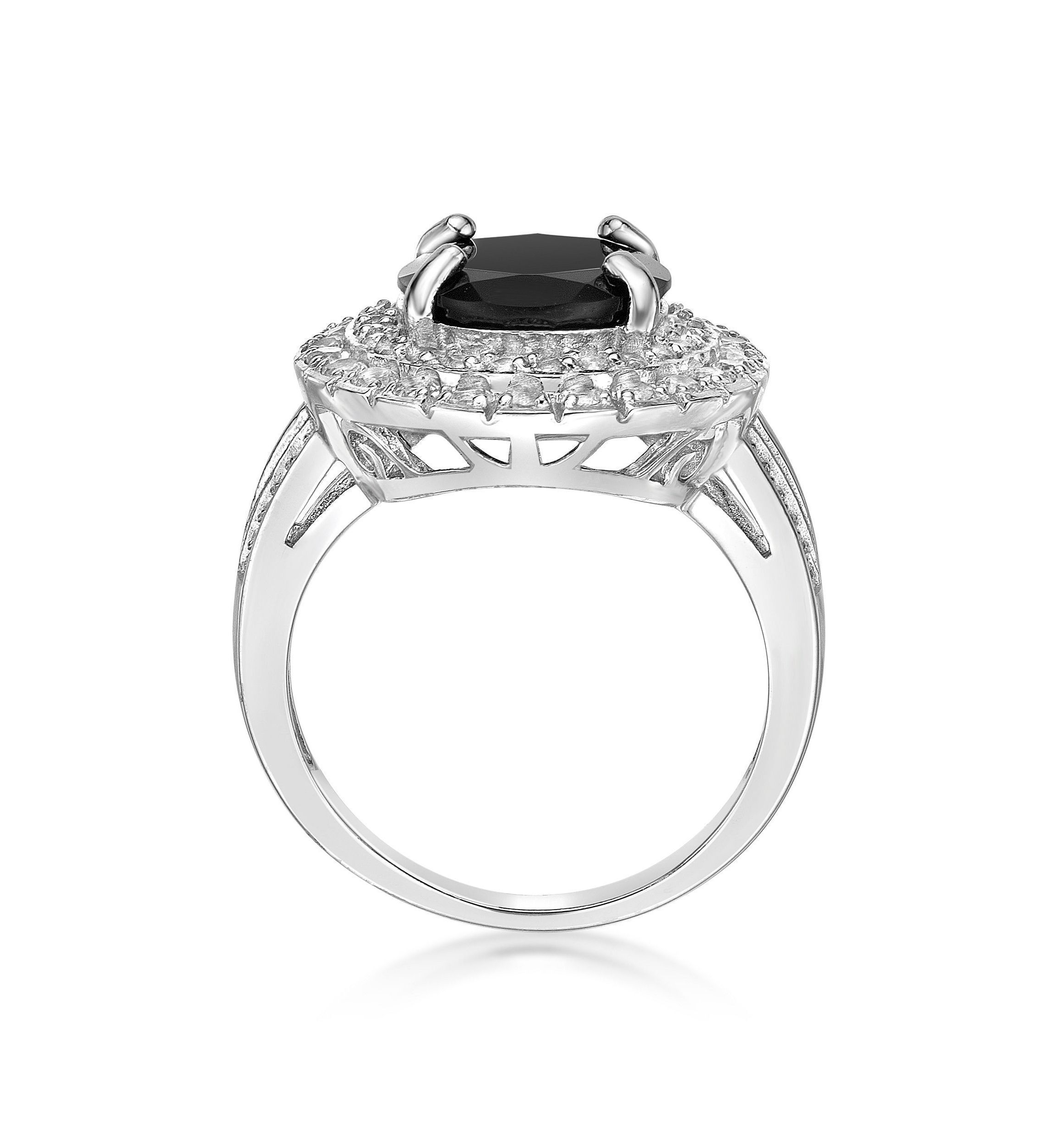 4 ct. t.w. Black Onyx and 1.4 ct. t.w. White Topaz Ring in Sterling Silver