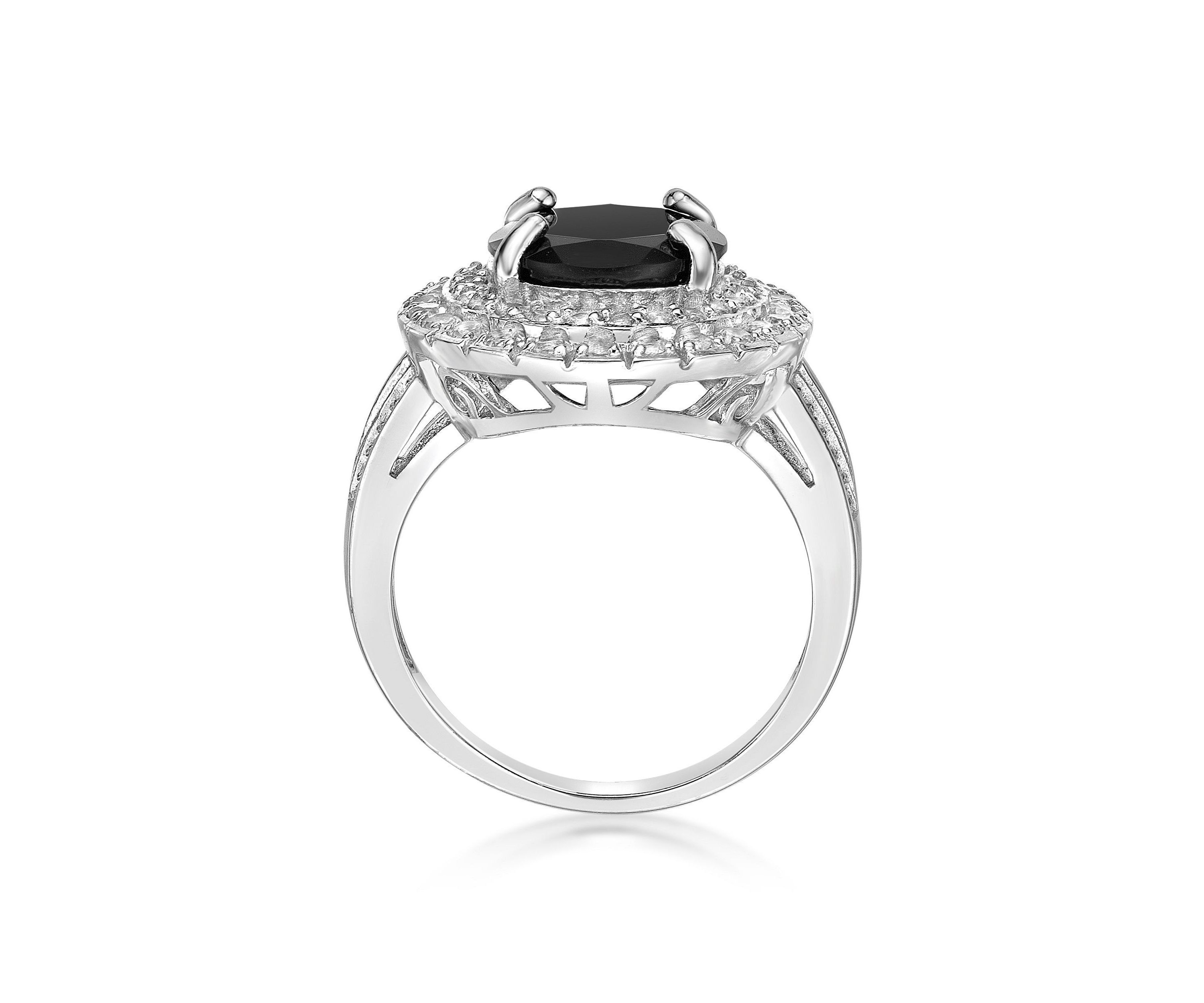 4 ct. t.w. Black Onyx and 1.4 ct. t.w. White Topaz Ring in Sterling Silver