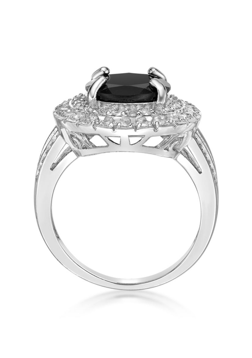 4 ct. t.w. Black Onyx and 1.4 ct. t.w. White Topaz Ring in Sterling Silver