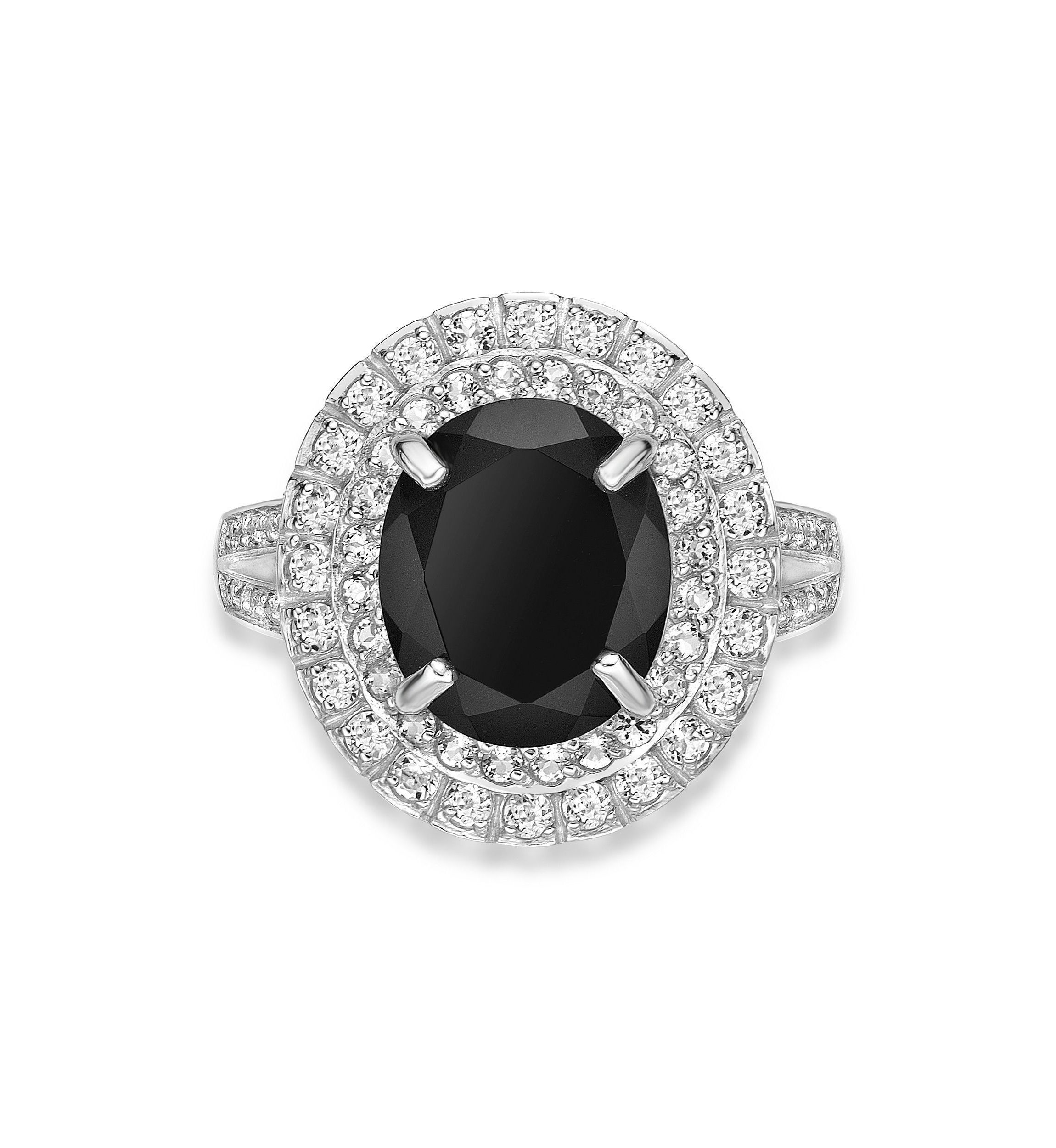 4 ct. t.w. Black Onyx and 1.4 ct. t.w. White Topaz Ring in Sterling Silver