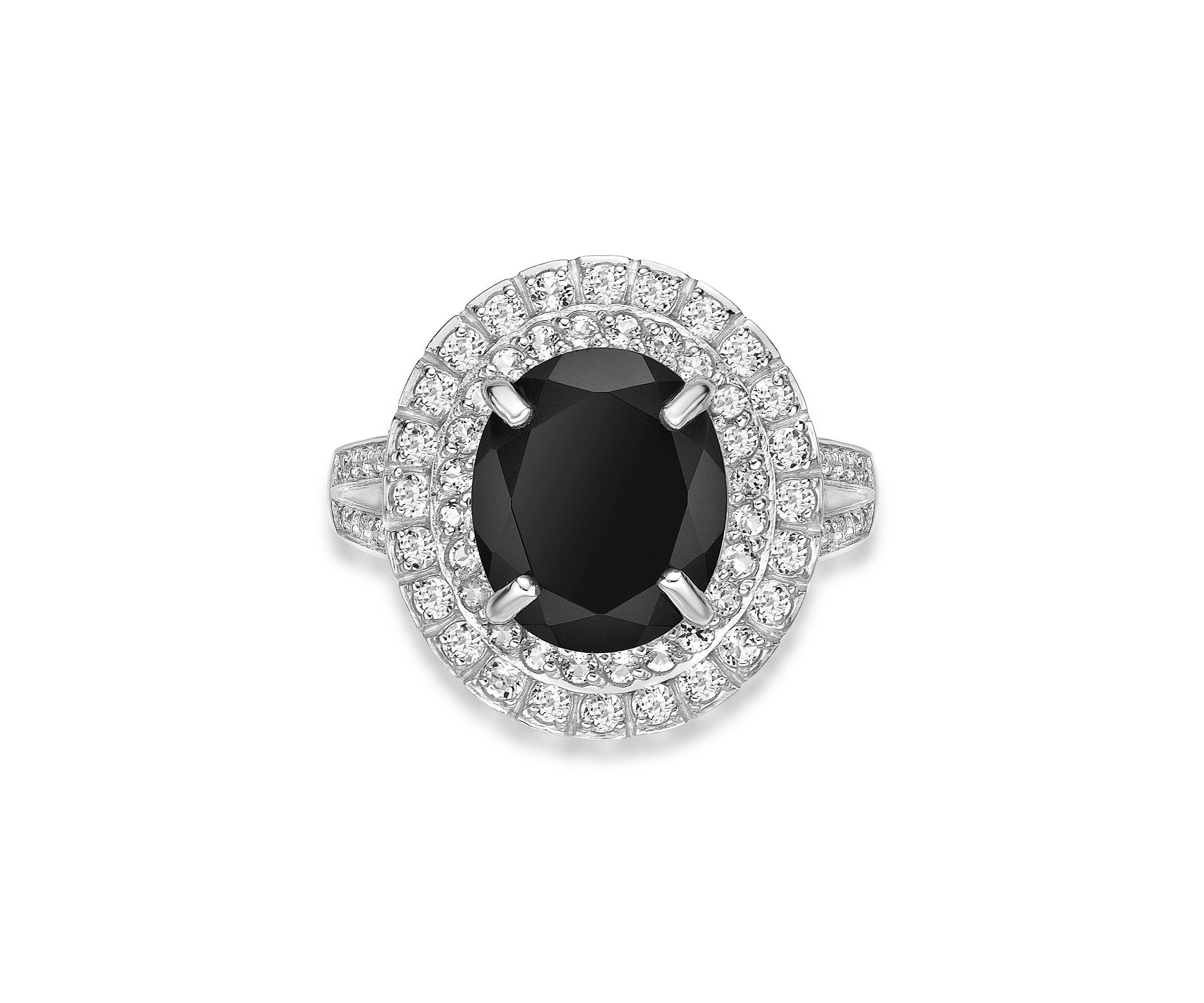 4 ct. t.w. Black Onyx and 1.4 ct. t.w. White Topaz Ring in Sterling Silver