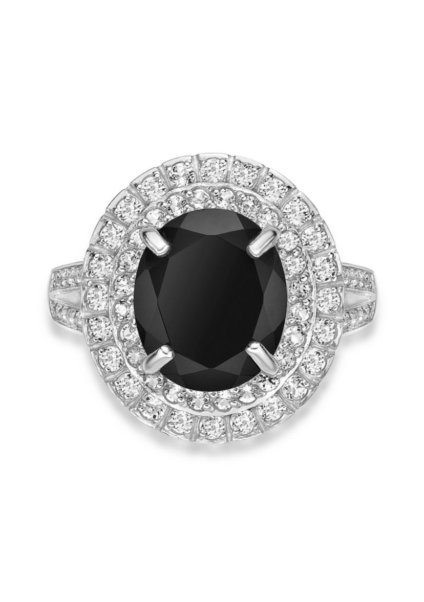 4 ct. t.w. Black Onyx and 1.4 ct. t.w. White Topaz Ring in Sterling Silver