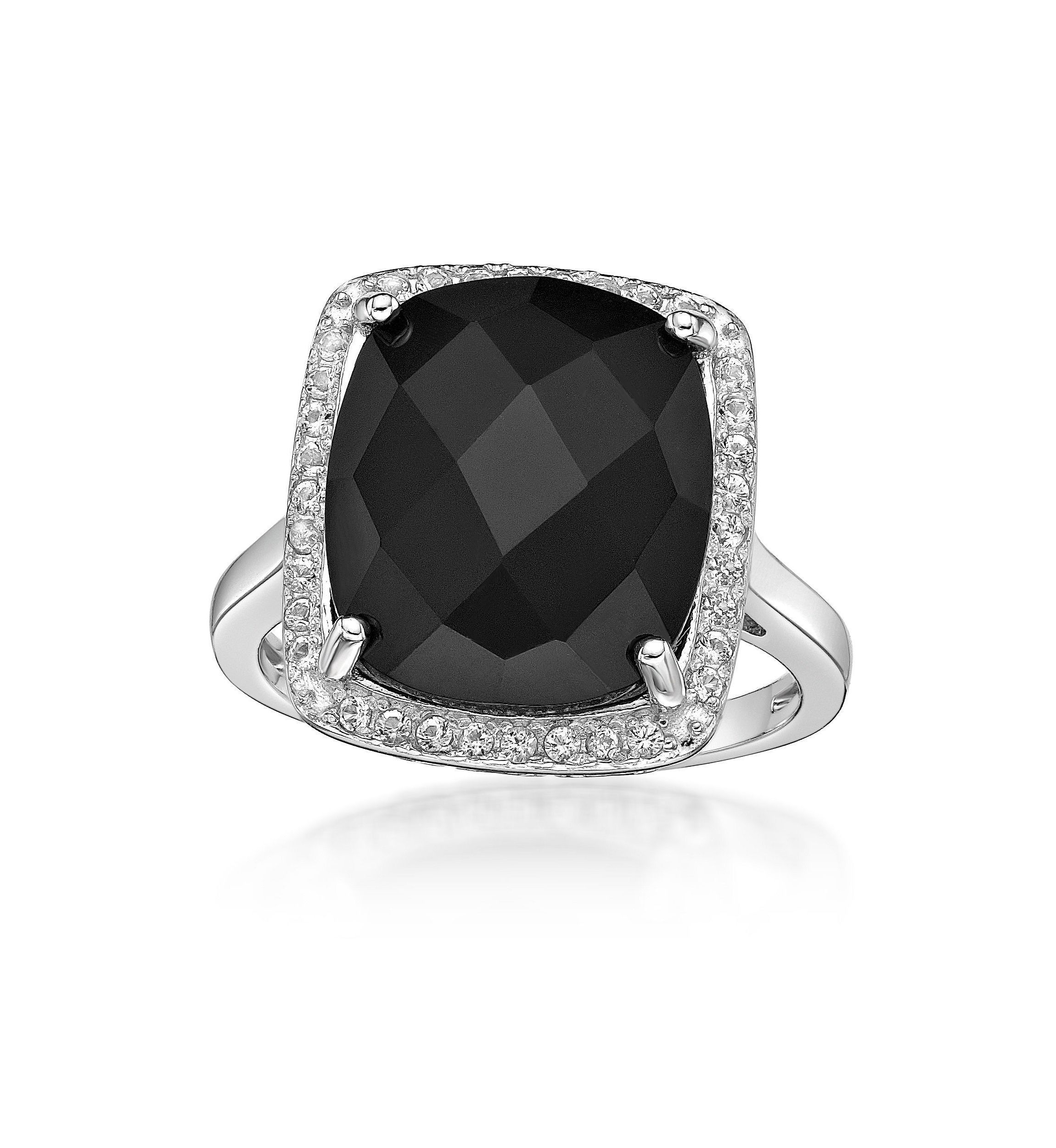 7 ct. t.w. Black Onyx and 1/3 ct. t.w. White Topaz Ring in Sterling Silver