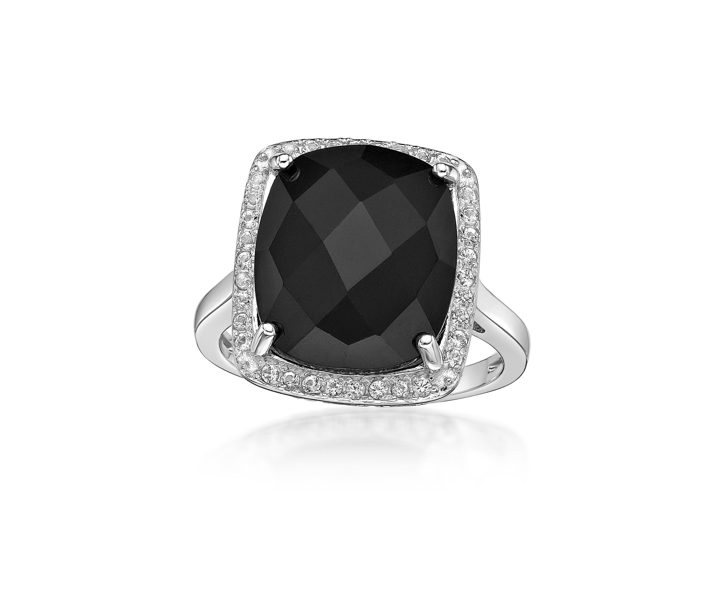 7 ct. t.w. Black Onyx and 1/3 ct. t.w. White Topaz Ring in Sterling Silver