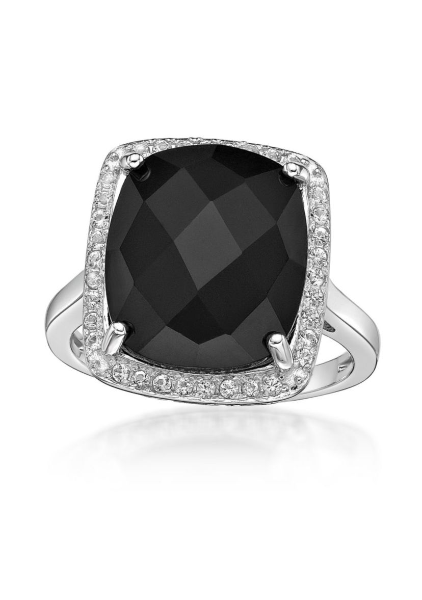 7 ct. t.w. Black Onyx and 1/3 ct. t.w. White Topaz Ring in Sterling Silver