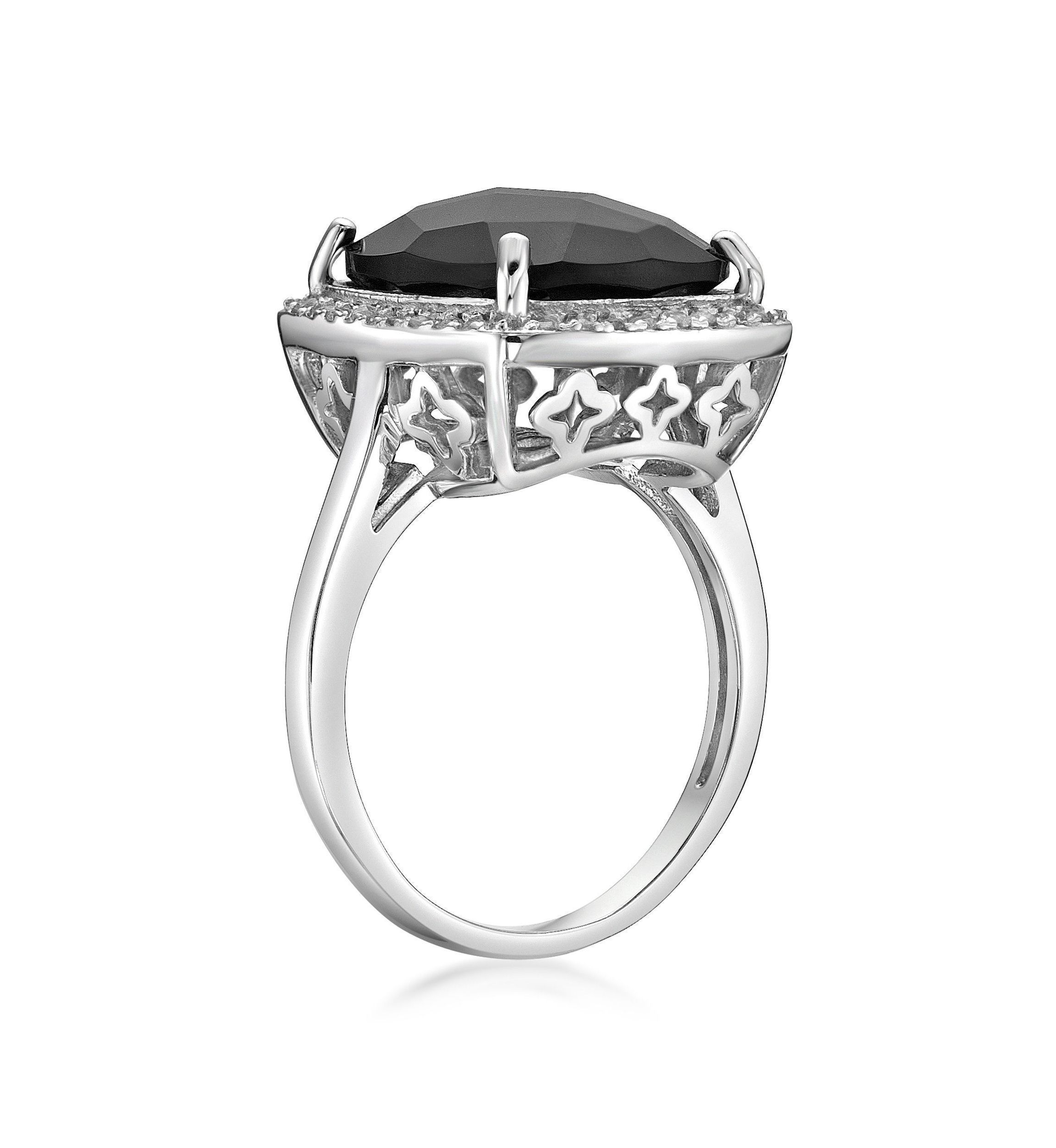 7 ct. t.w. Black Onyx and 1/3 ct. t.w. White Topaz Ring in Sterling Silver