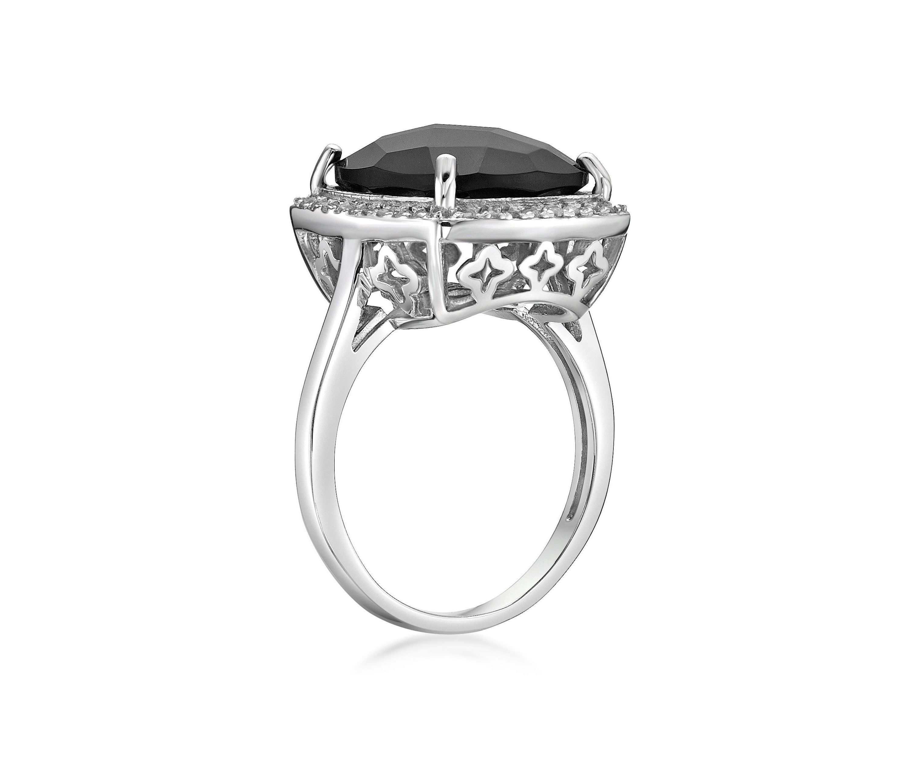 7 ct. t.w. Black Onyx and 1/3 ct. t.w. White Topaz Ring in Sterling Silver