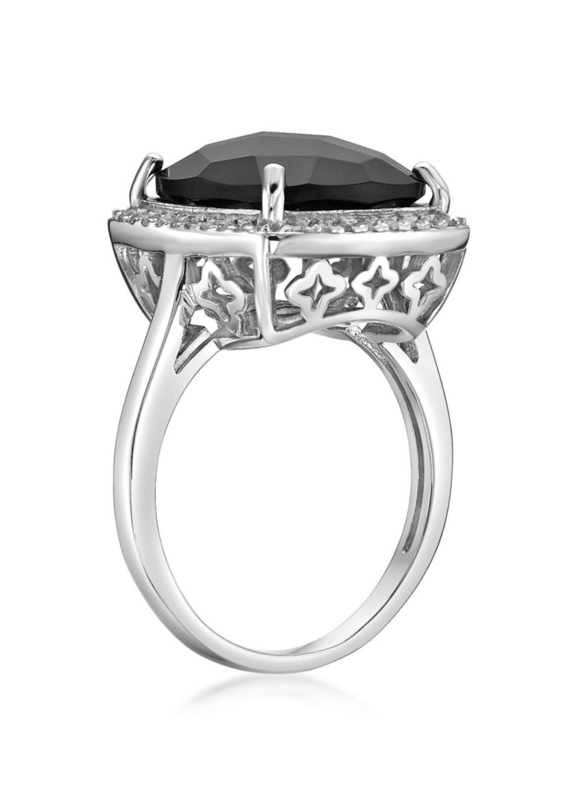 7 ct. t.w. Black Onyx and 1/3 ct. t.w. White Topaz Ring in Sterling Silver