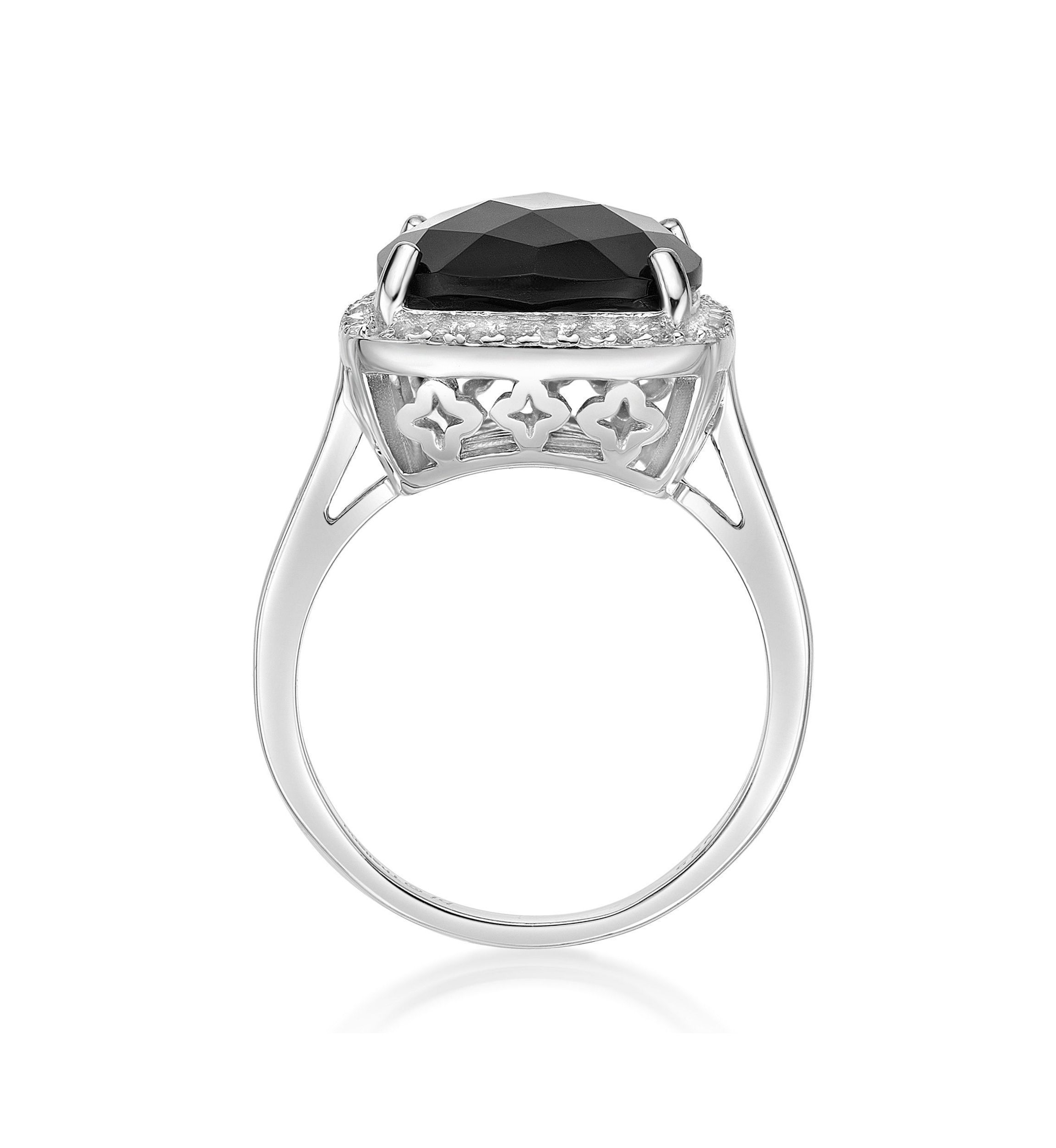 7 ct. t.w. Black Onyx and 1/3 ct. t.w. White Topaz Ring in Sterling Silver