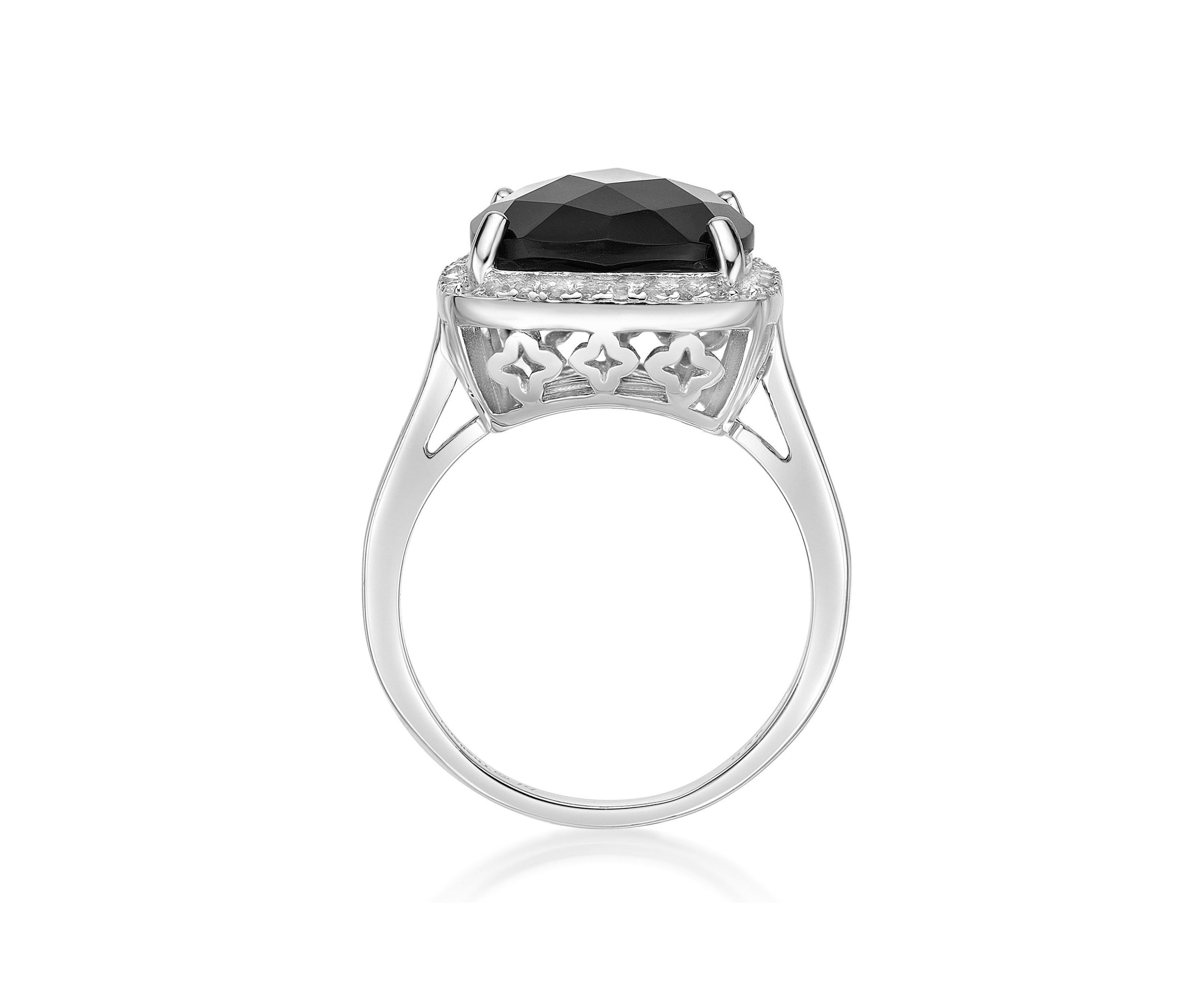 7 ct. t.w. Black Onyx and 1/3 ct. t.w. White Topaz Ring in Sterling Silver