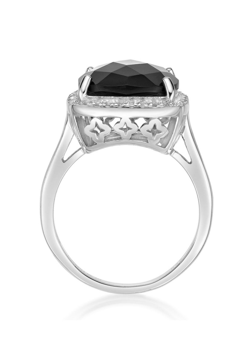 7 ct. t.w. Black Onyx and 1/3 ct. t.w. White Topaz Ring in Sterling Silver