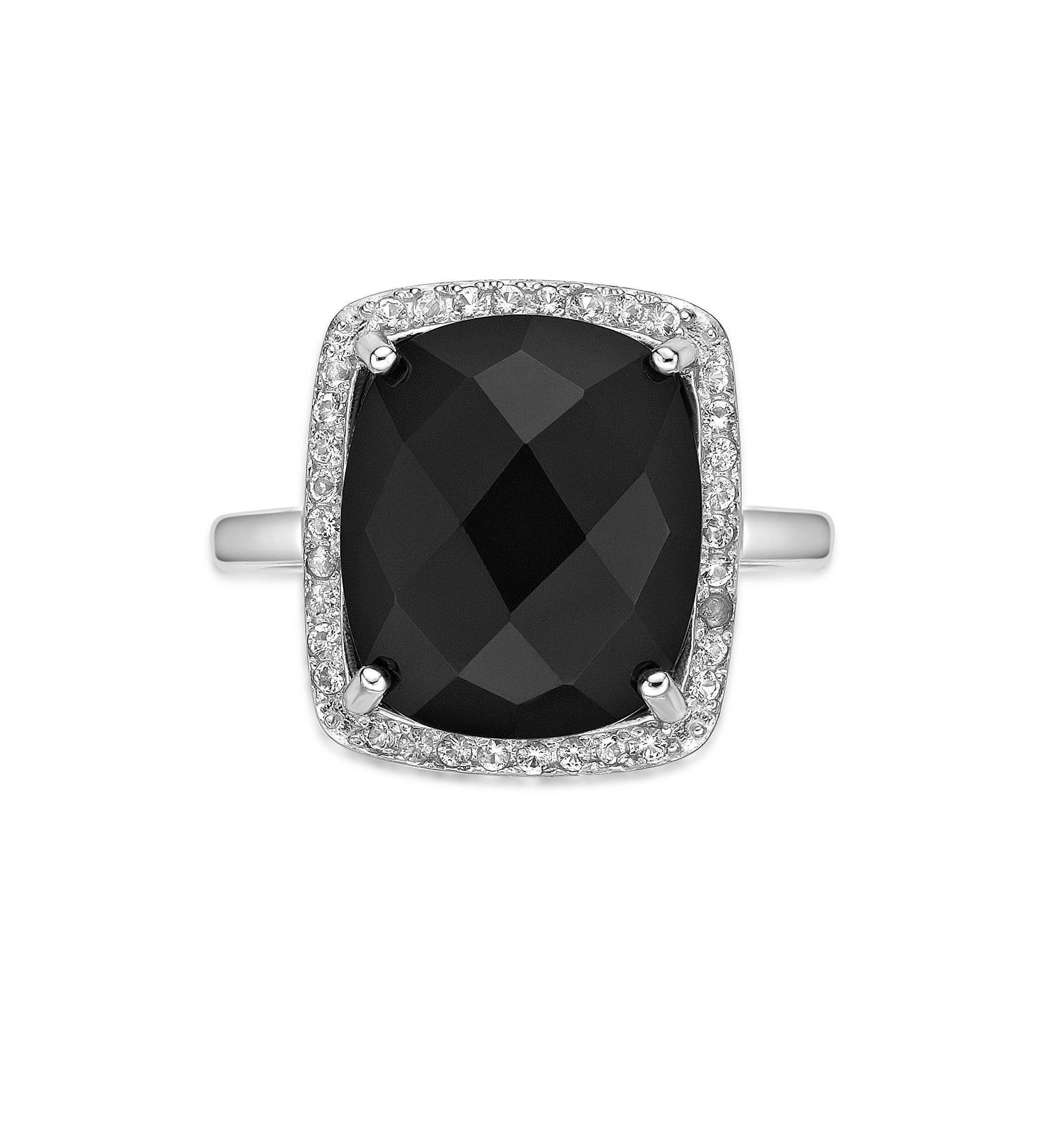 7 ct. t.w. Black Onyx and 1/3 ct. t.w. White Topaz Ring in Sterling Silver