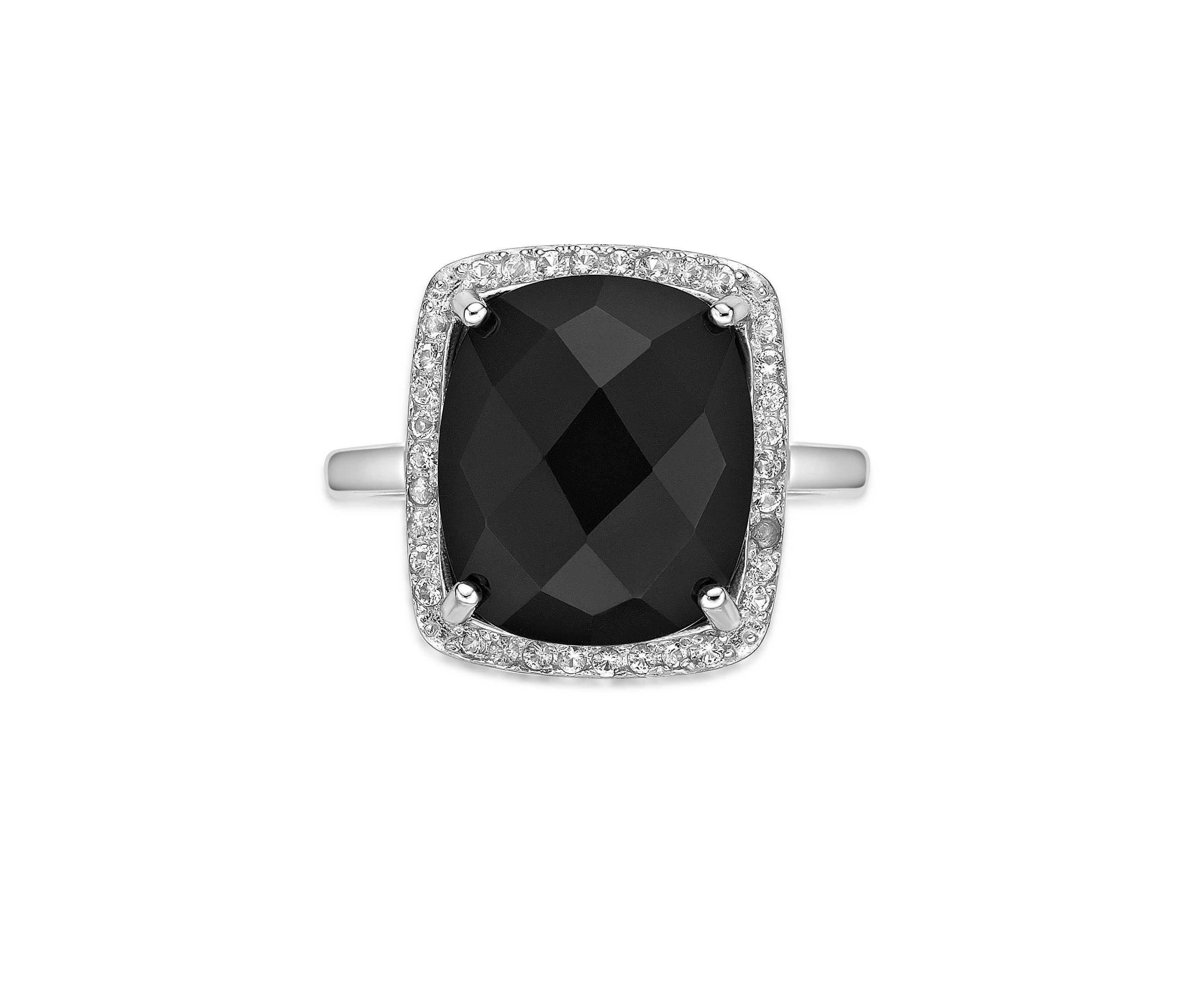 7 ct. t.w. Black Onyx and 1/3 ct. t.w. White Topaz Ring in Sterling Silver