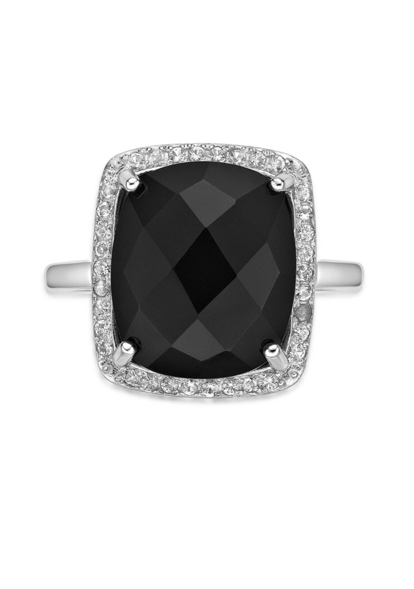 7 ct. t.w. Black Onyx and 1/3 ct. t.w. White Topaz Ring in Sterling Silver