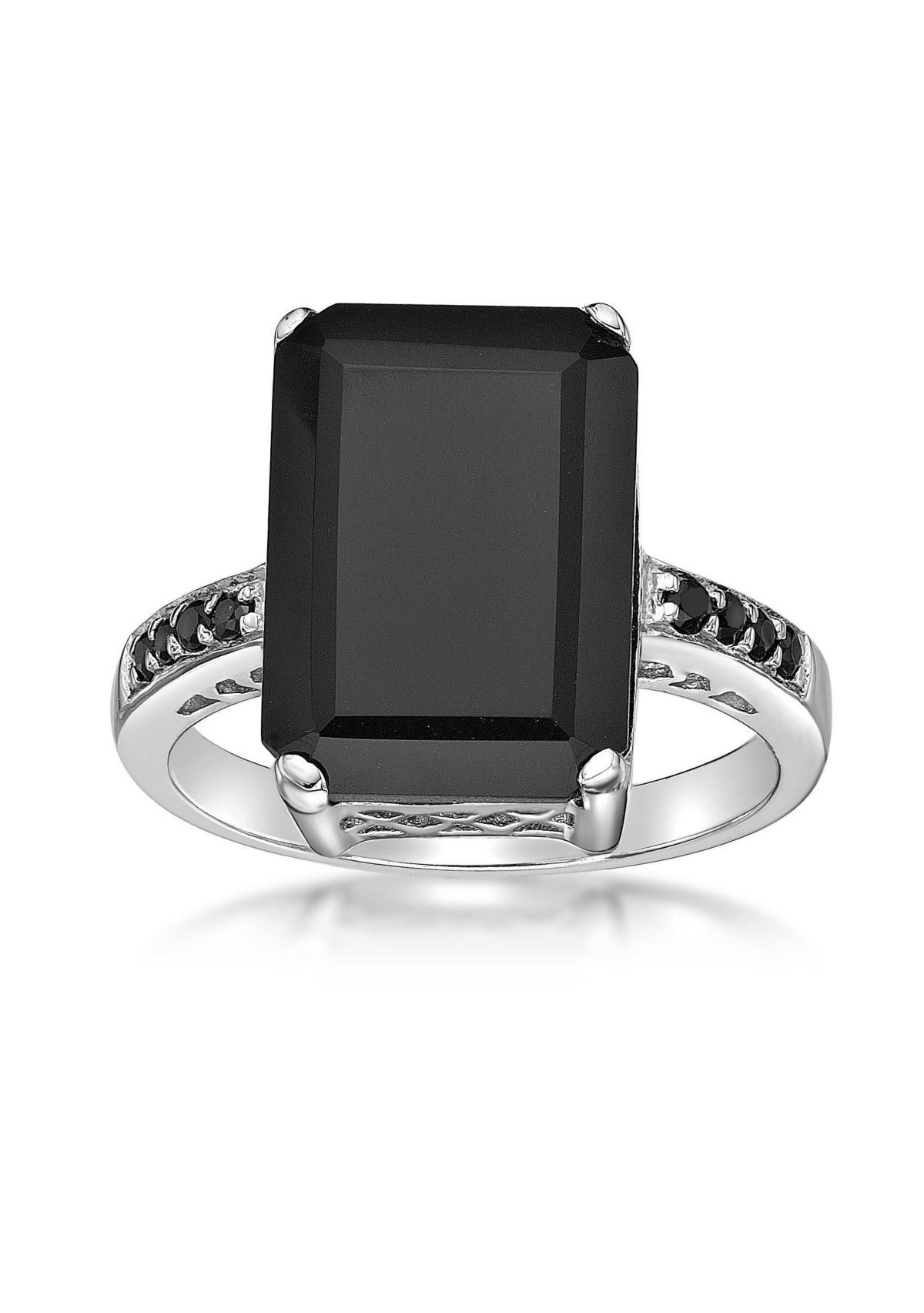 6.25 ct. t.w. Black Onyx and 1/7 ct. t.w. Black Spinel Ring in Sterling Silver