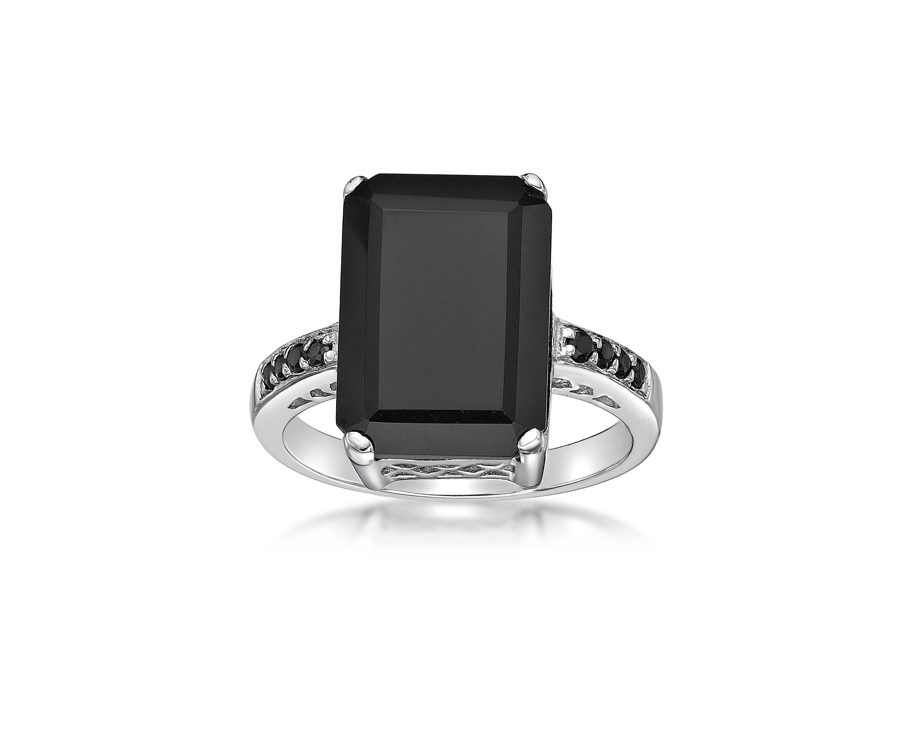 6.25 ct. t.w. Black Onyx and 1/7 ct. t.w. Black Spinel Ring in Sterling Silver