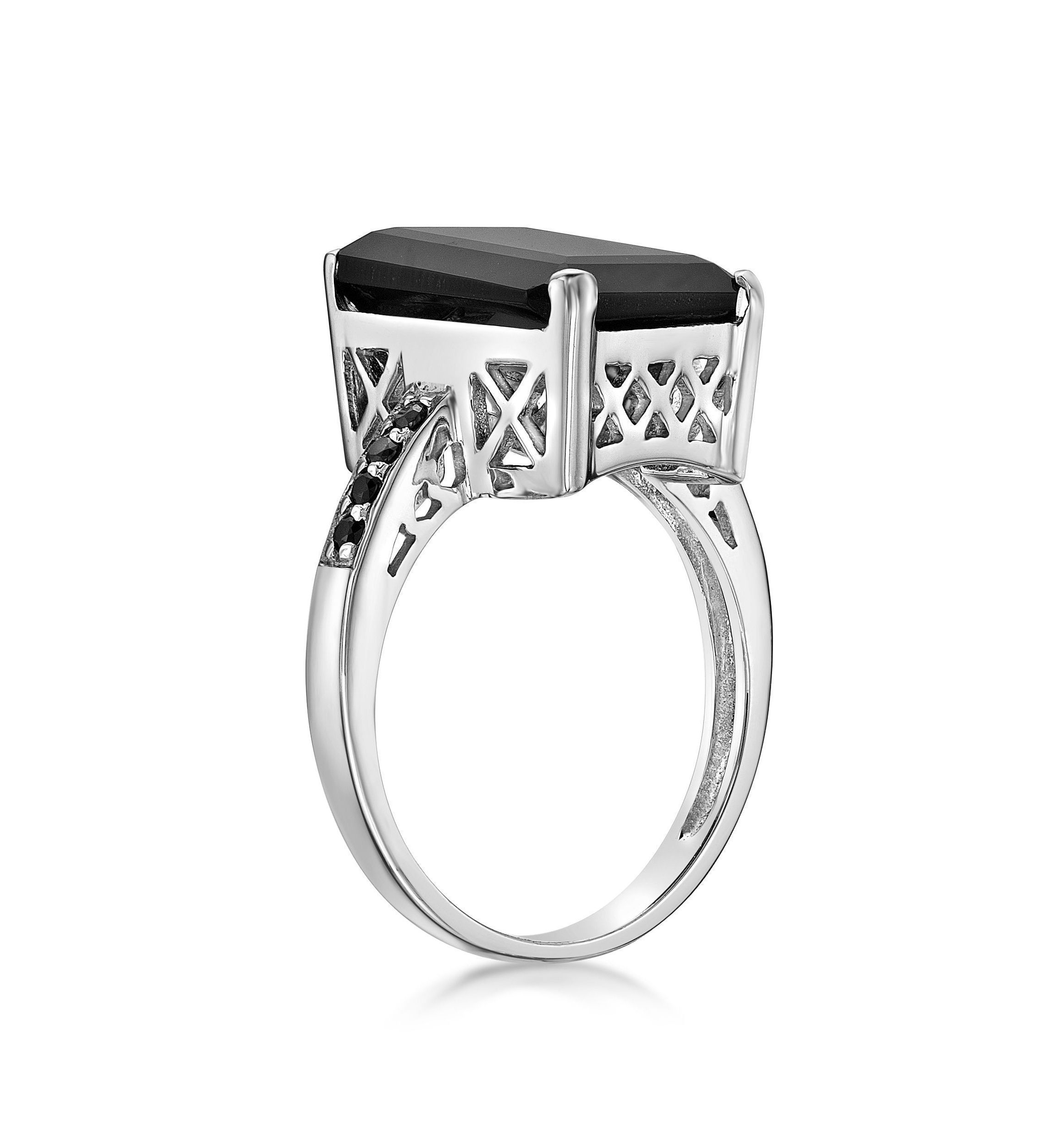 6.25 ct. t.w. Black Onyx and 1/7 ct. t.w. Black Spinel Ring in Sterling Silver
