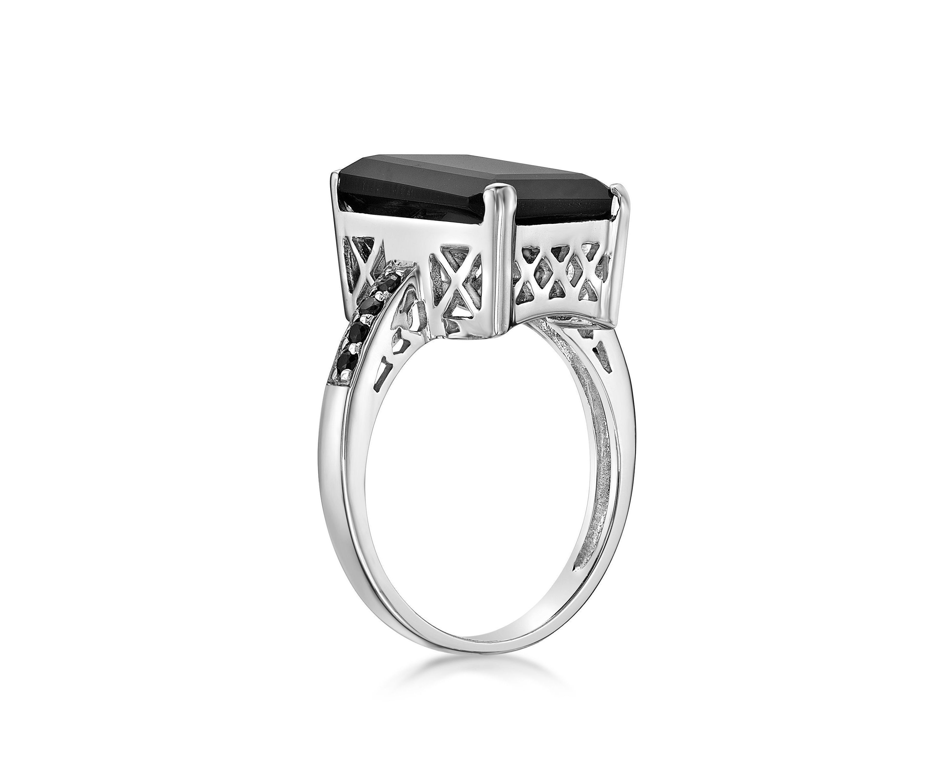 6.25 ct. t.w. Black Onyx and 1/7 ct. t.w. Black Spinel Ring in Sterling Silver