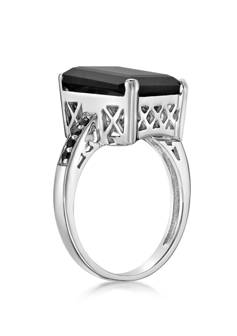 6.25 ct. t.w. Black Onyx and 1/7 ct. t.w. Black Spinel Ring in Sterling Silver