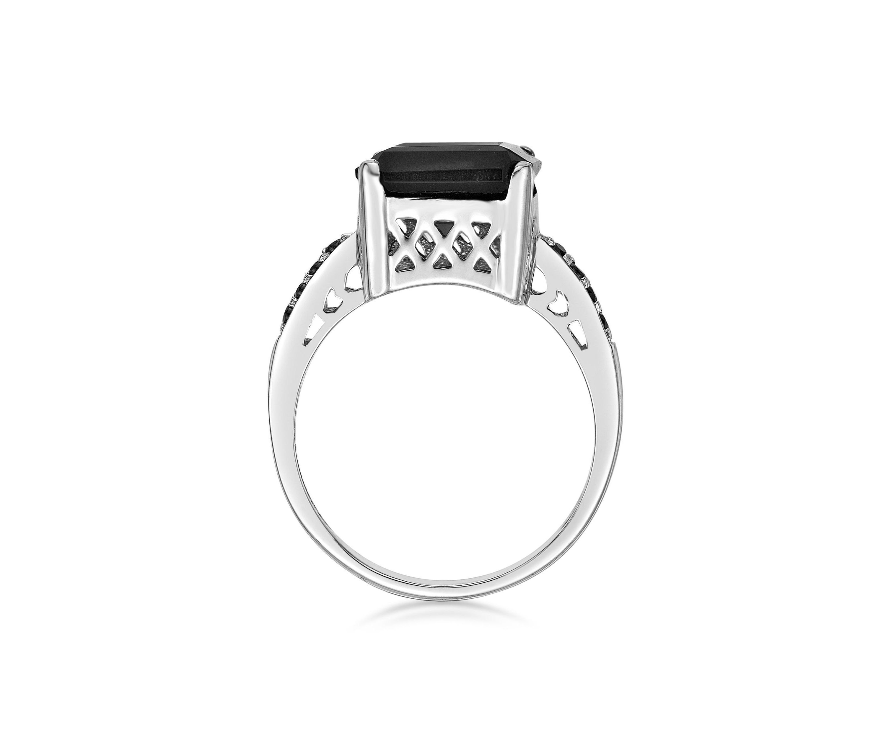 6.25 ct. t.w. Black Onyx and 1/7 ct. t.w. Black Spinel Ring in Sterling Silver