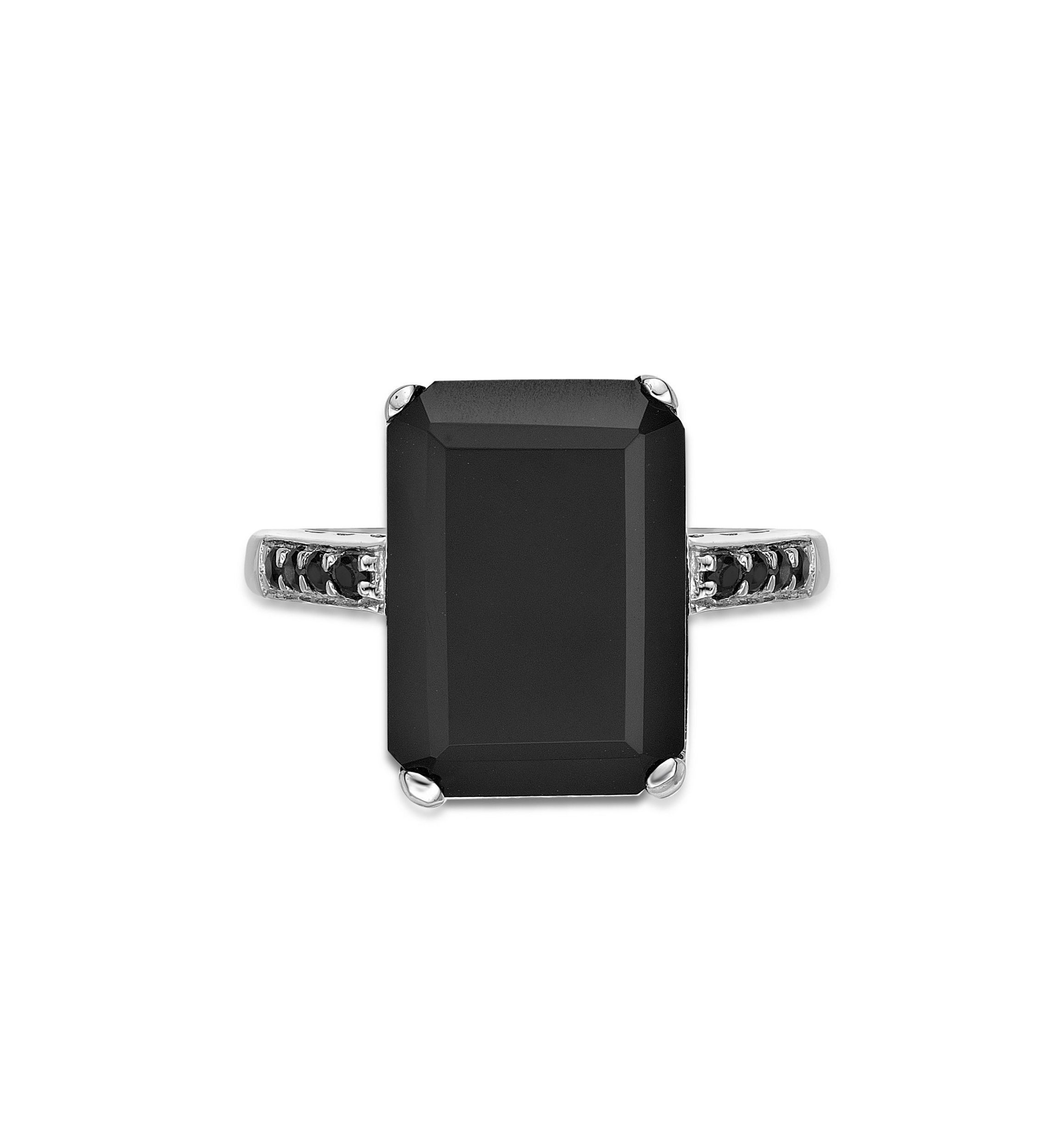 6.25 ct. t.w. Black Onyx and 1/7 ct. t.w. Black Spinel Ring in Sterling Silver
