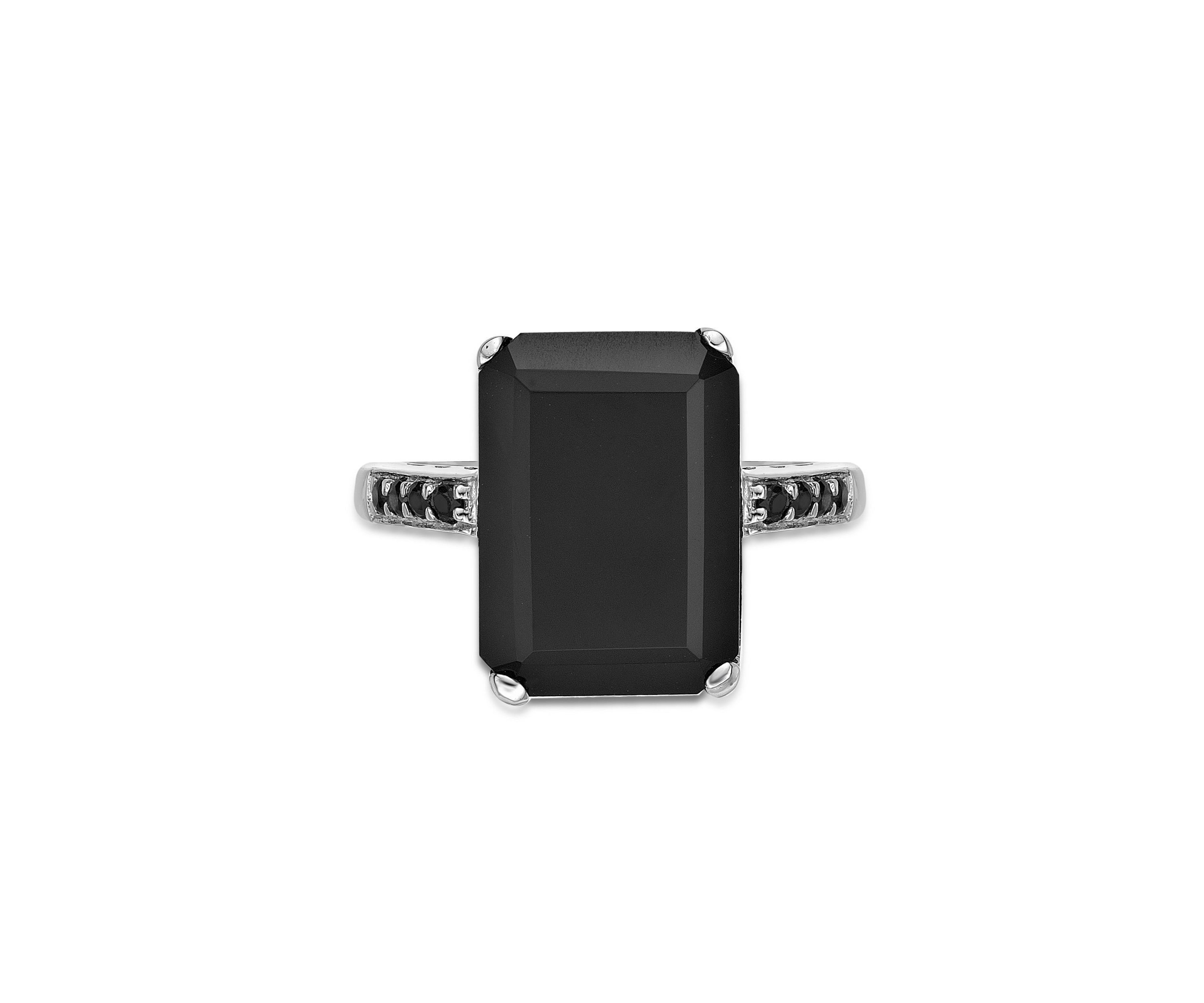 6.25 ct. t.w. Black Onyx and 1/7 ct. t.w. Black Spinel Ring in Sterling Silver
