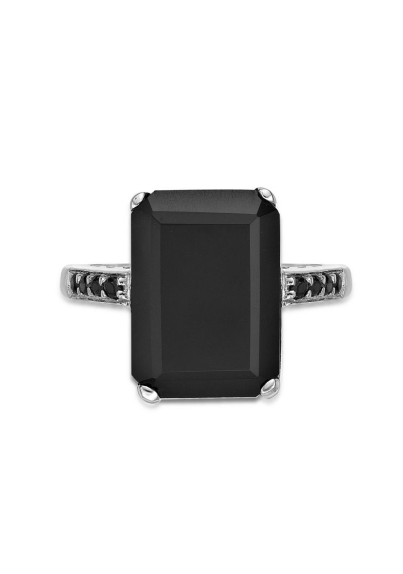 6.25 ct. t.w. Black Onyx and 1/7 ct. t.w. Black Spinel Ring in Sterling Silver