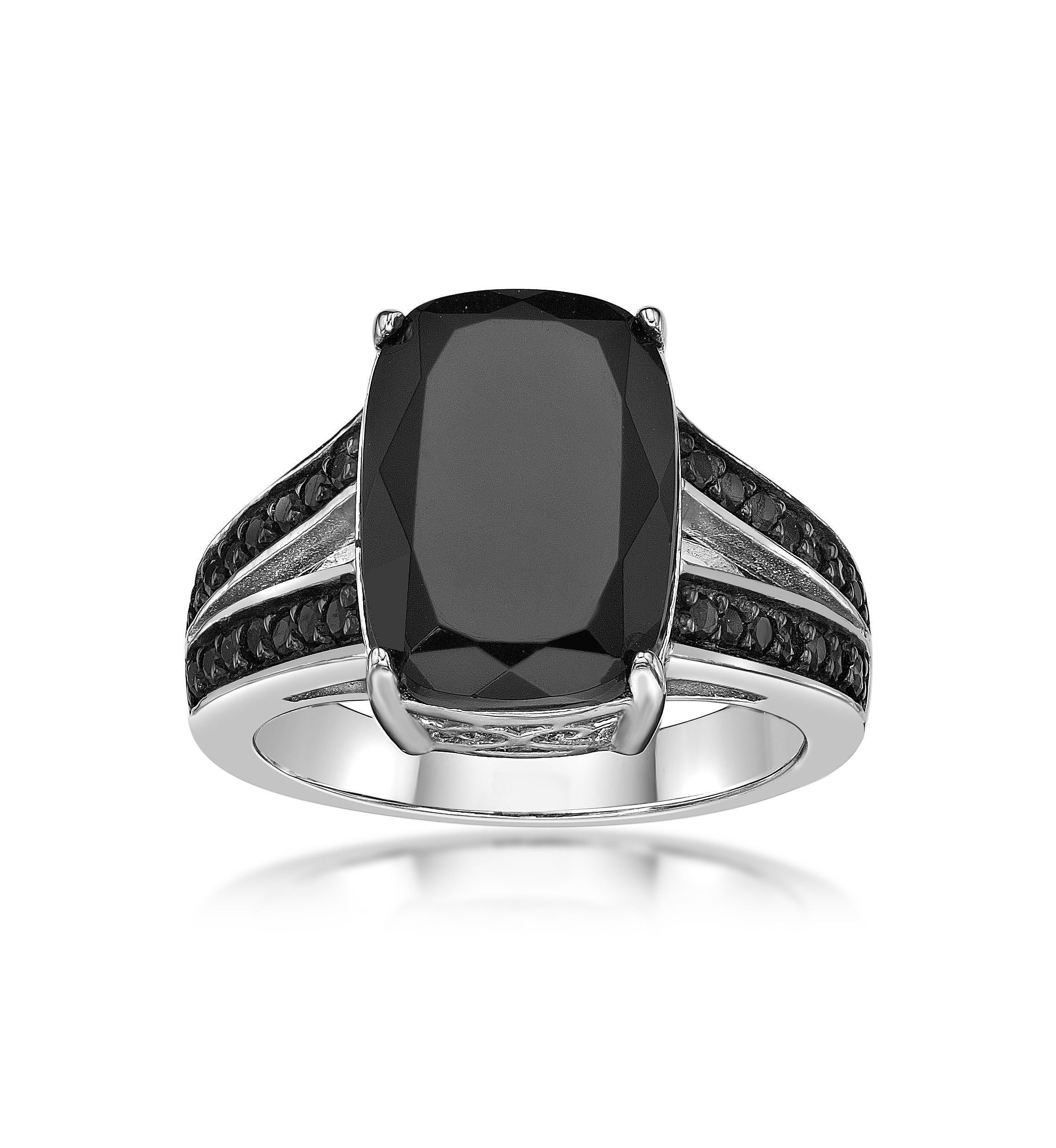 7.5 ct. t.w. Black Onyx and 1/2 ct. t.w. Black Spinel Ring in Sterling Silver