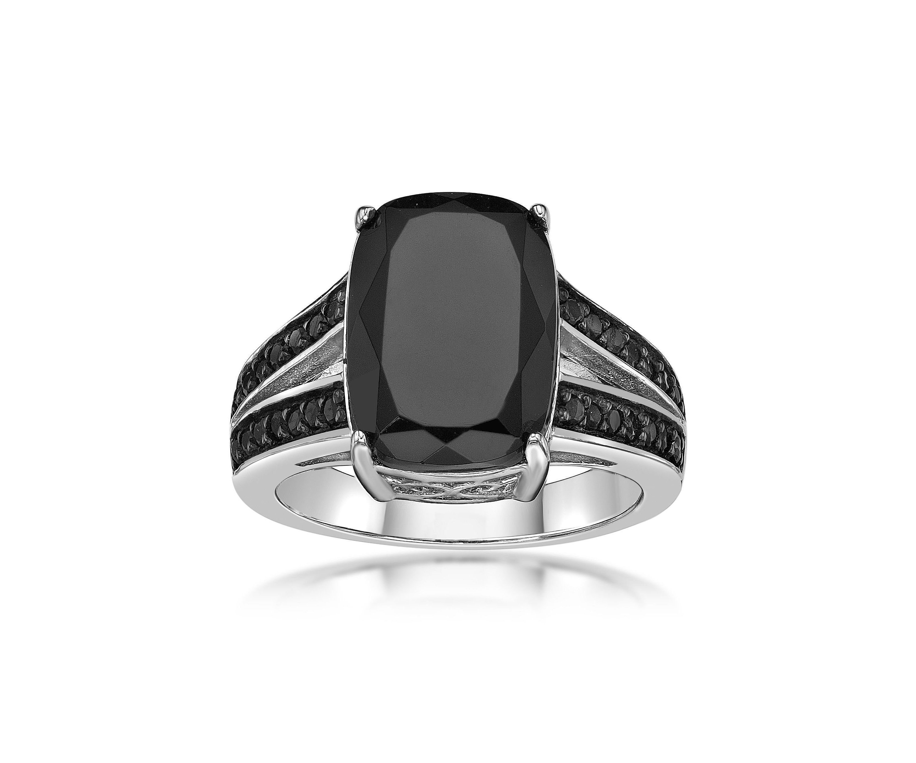 7.5 ct. t.w. Black Onyx and 1/2 ct. t.w. Black Spinel Ring in Sterling Silver