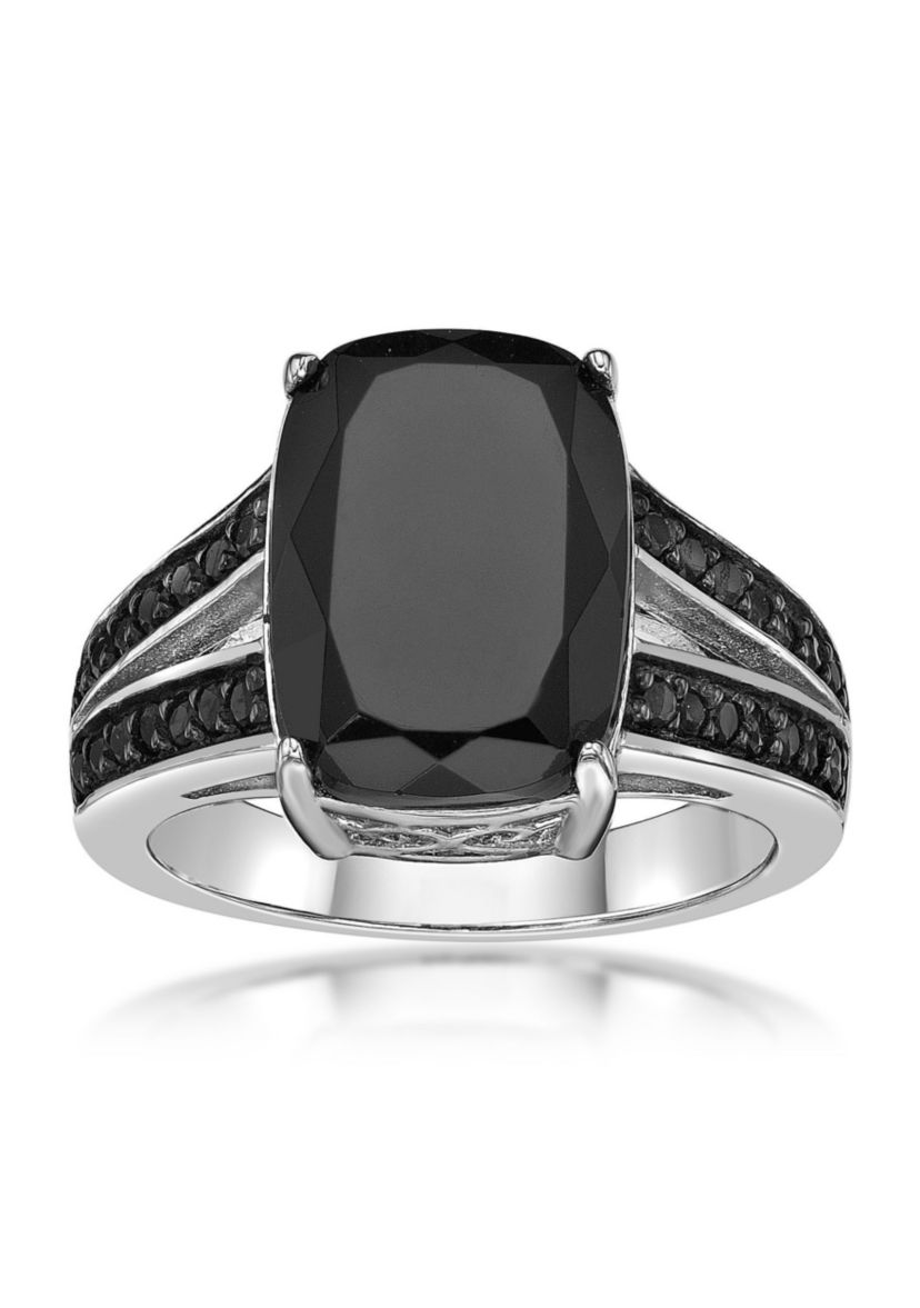 7.5 ct. t.w. Black Onyx and 1/2 ct. t.w. Black Spinel Ring in Sterling Silver