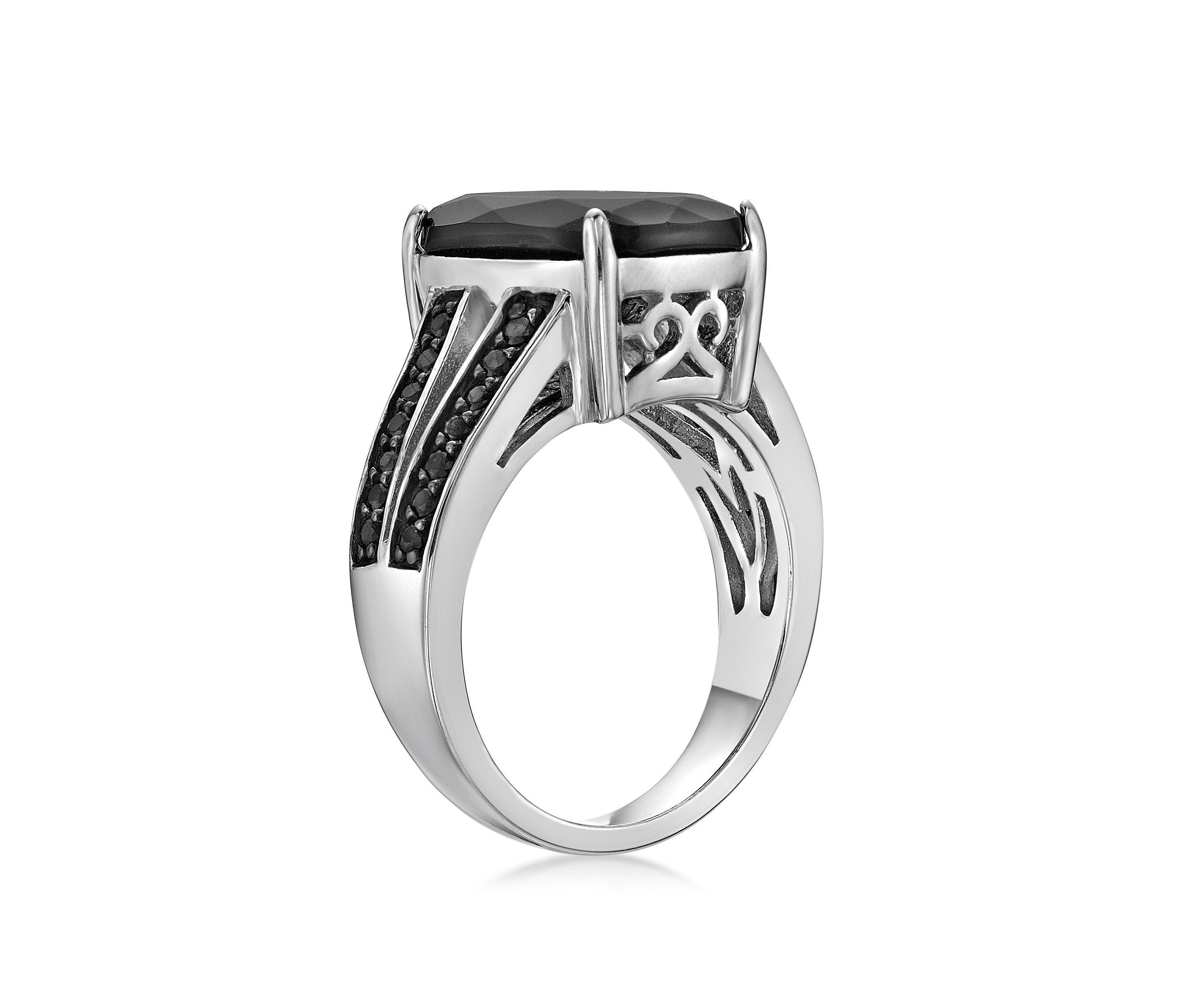 7.5 ct. t.w. Black Onyx and 1/2 ct. t.w. Black Spinel Ring in Sterling Silver